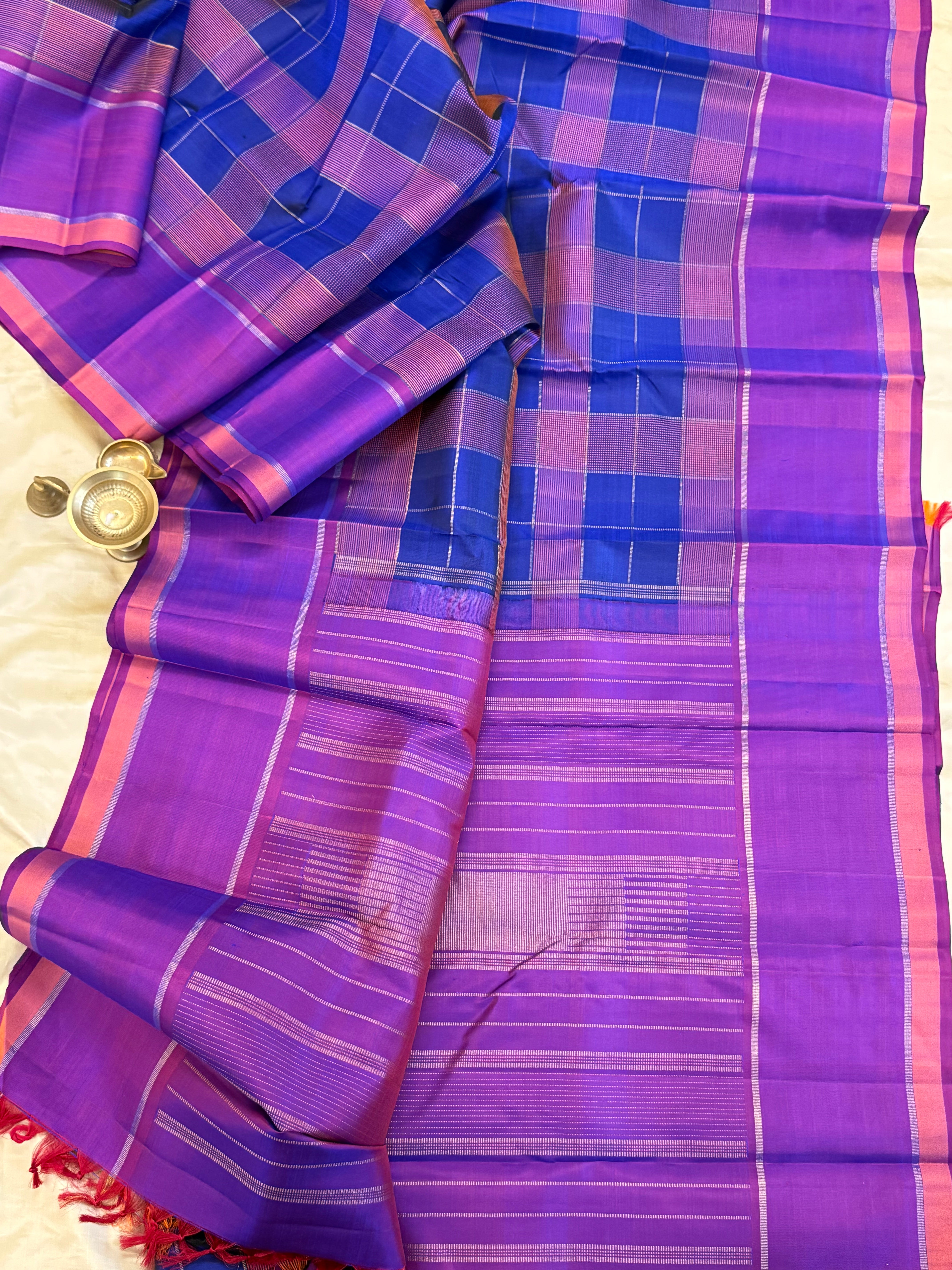 Royal blue and purple Chettinad kattam/ Kanjipuram silk