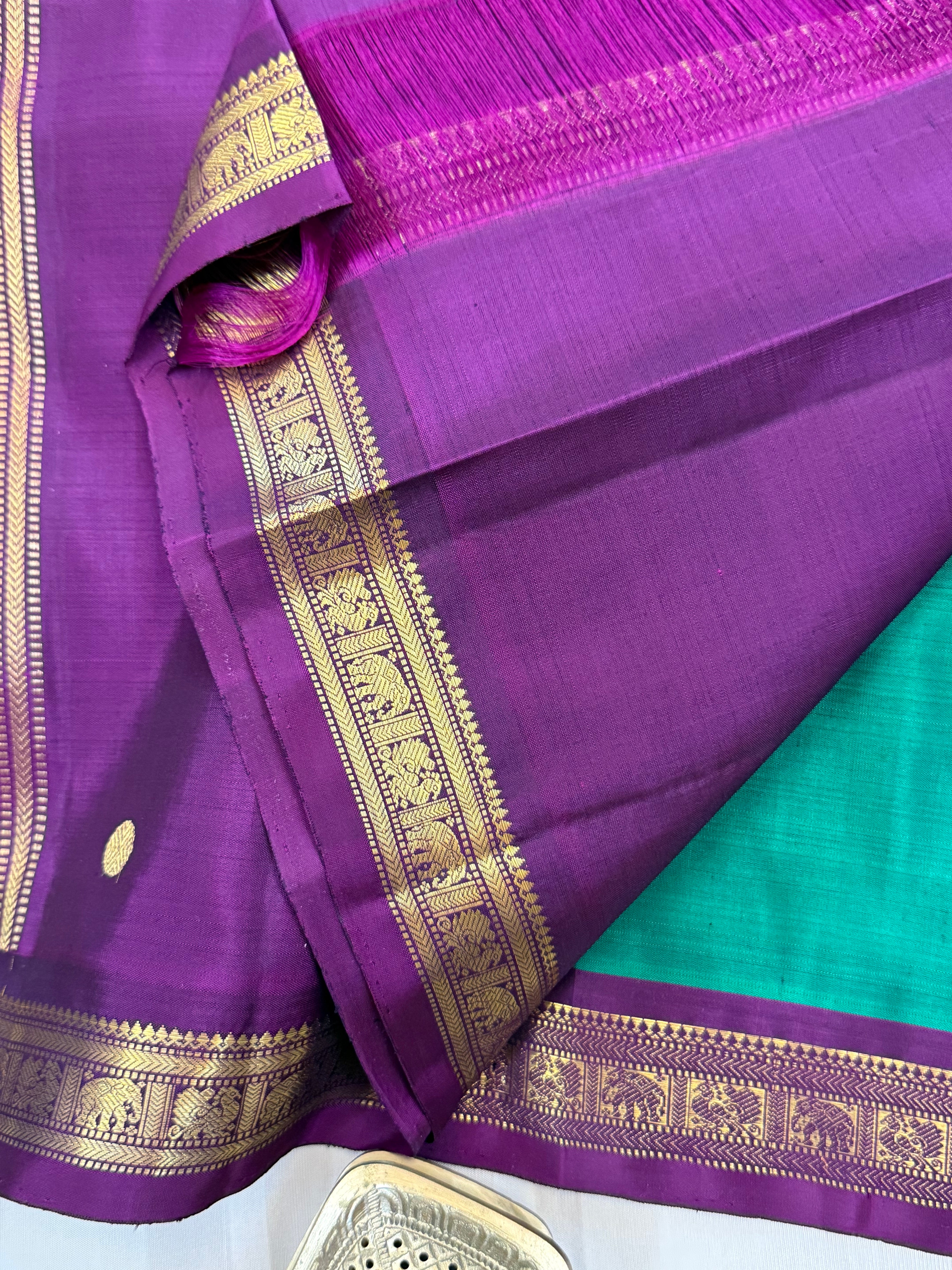 Rama green with purple small border / kanjipuram silk saree clsa 11070