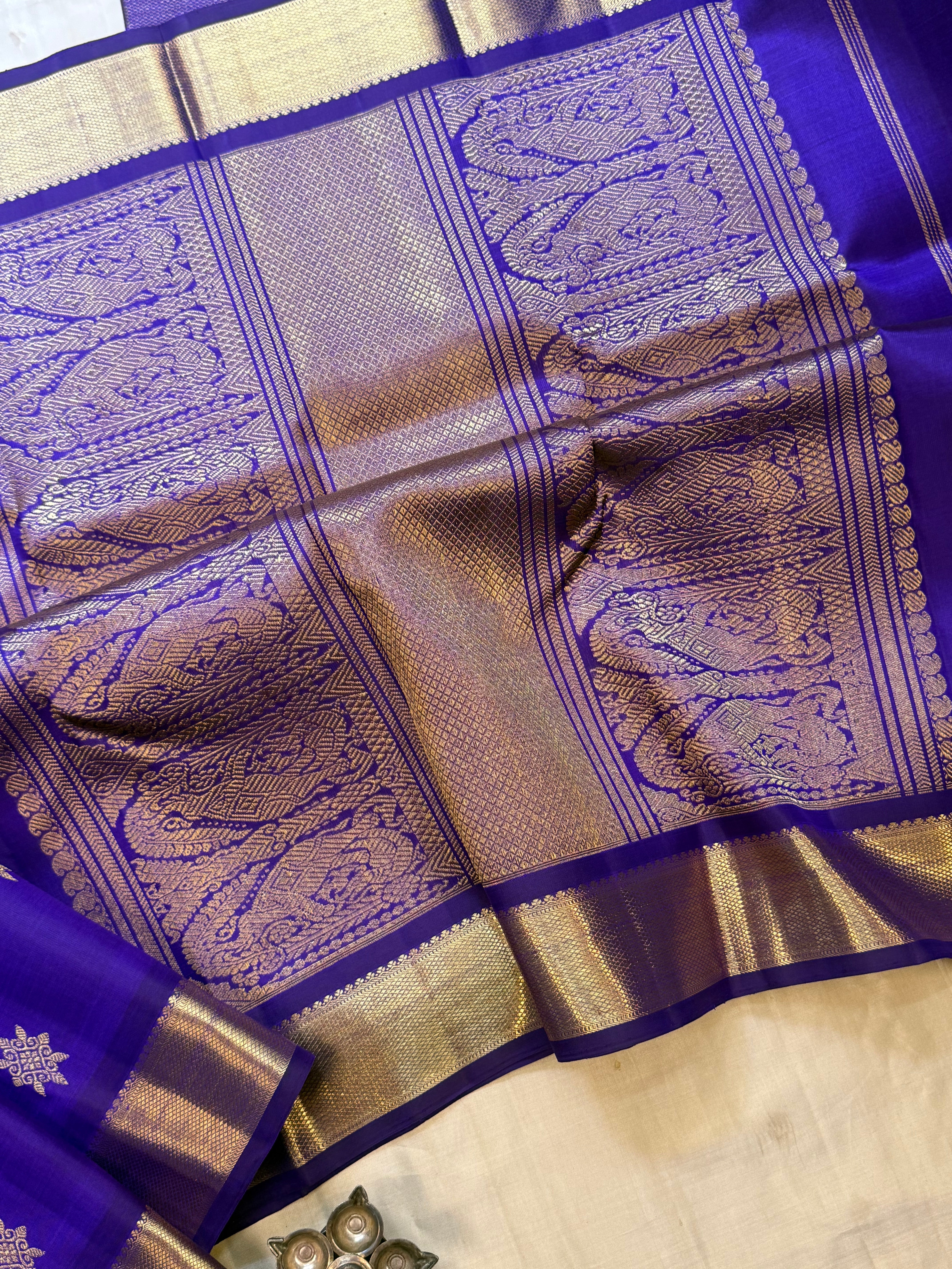 Purplish blue star butta / Kanjipuram silk