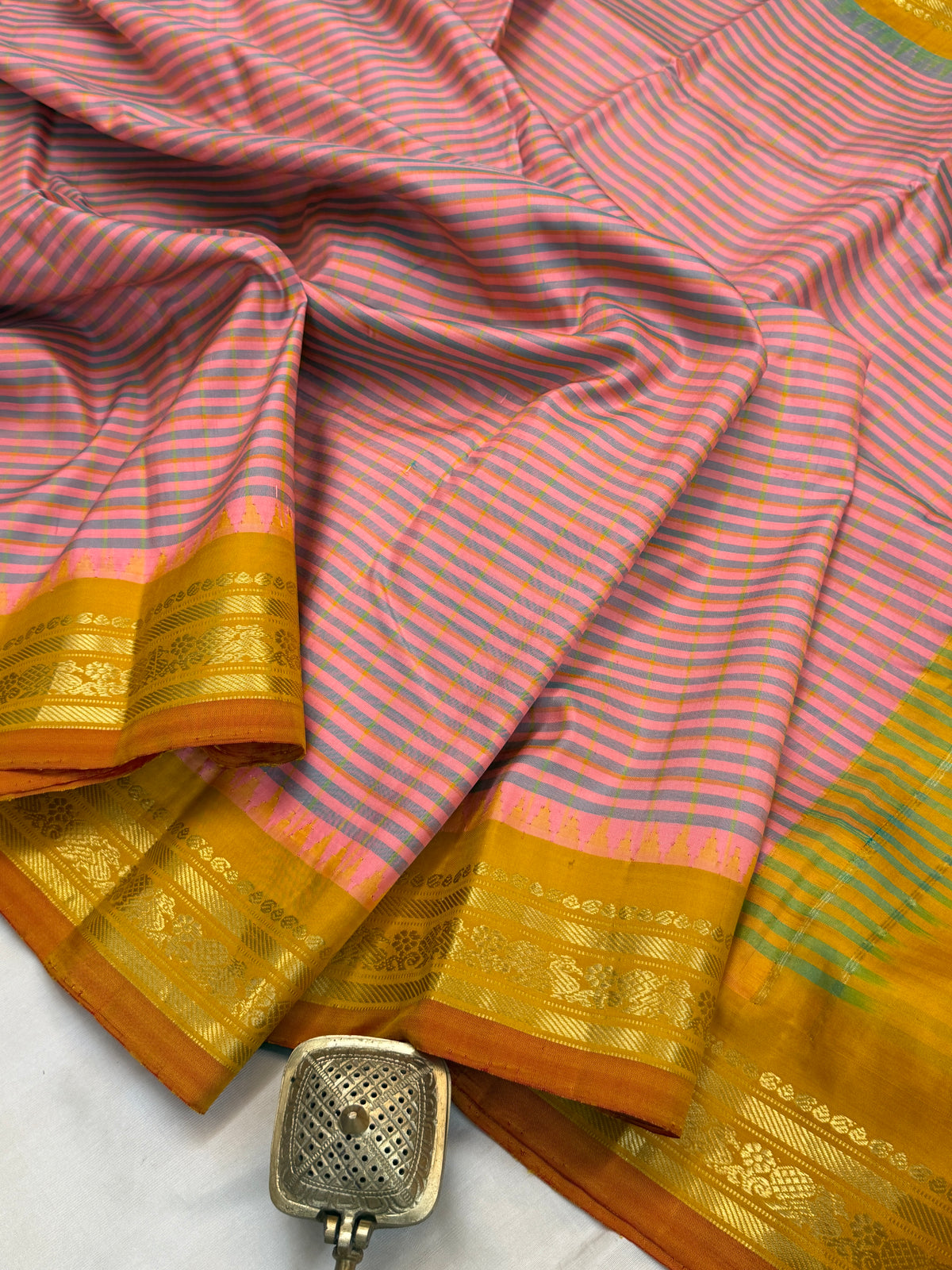 Gadwal silk Multi colour temple Korvai clsa 5638