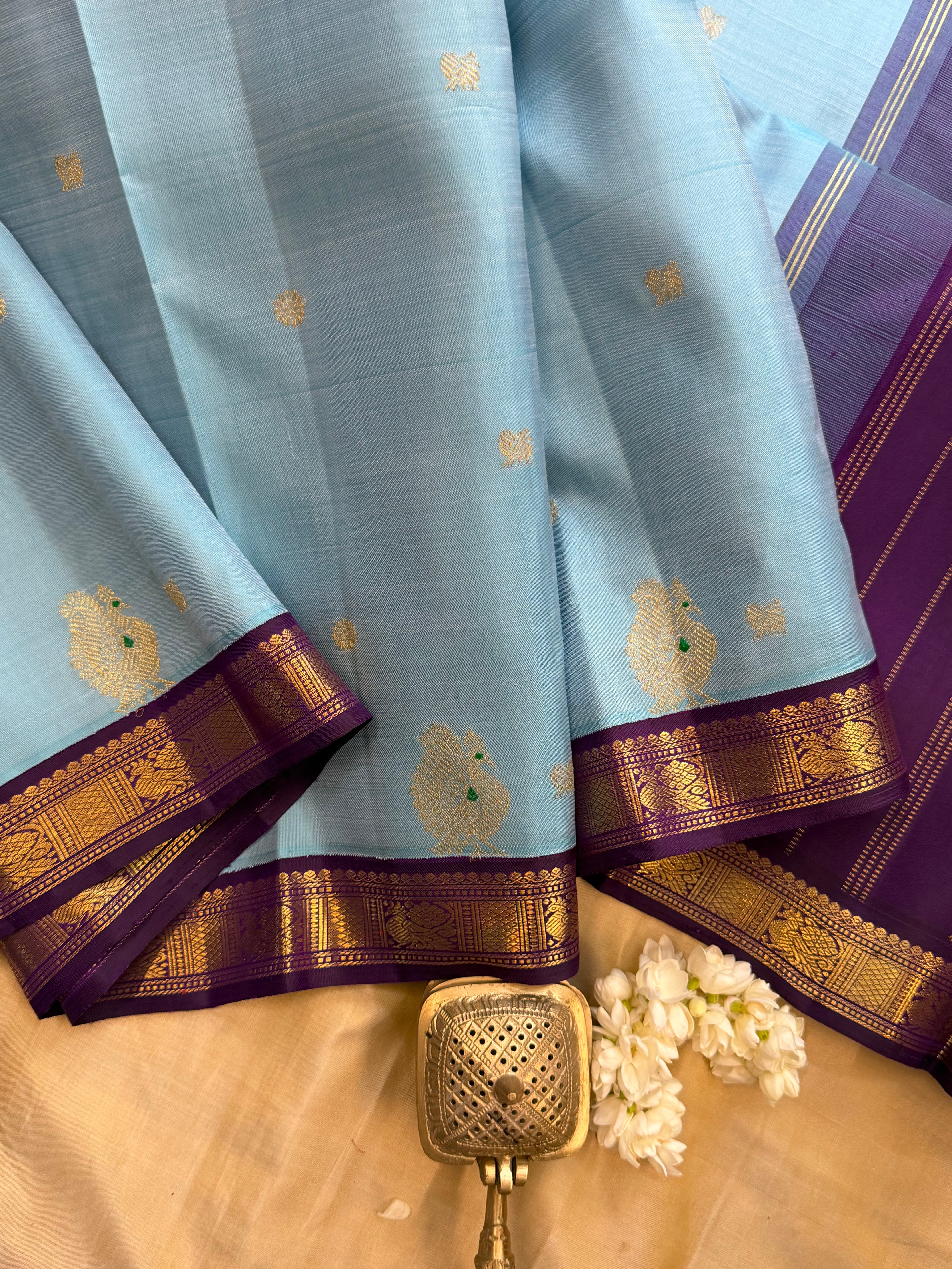 Powder blue beetu Butta Korvai Kanjipuram silk saree clsa 11664
