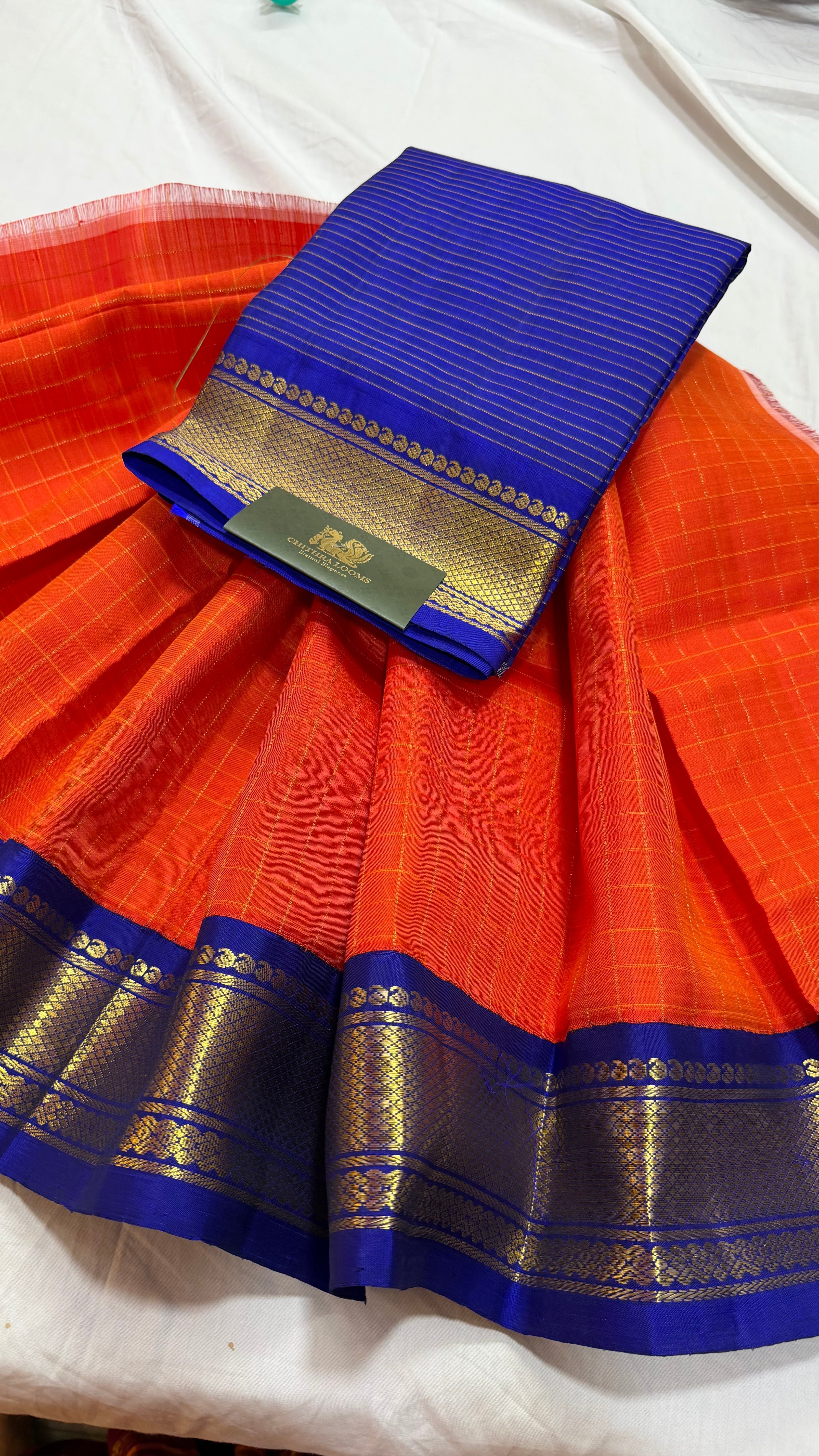 Orange checks korvai Paavadai set 0 to 3 years