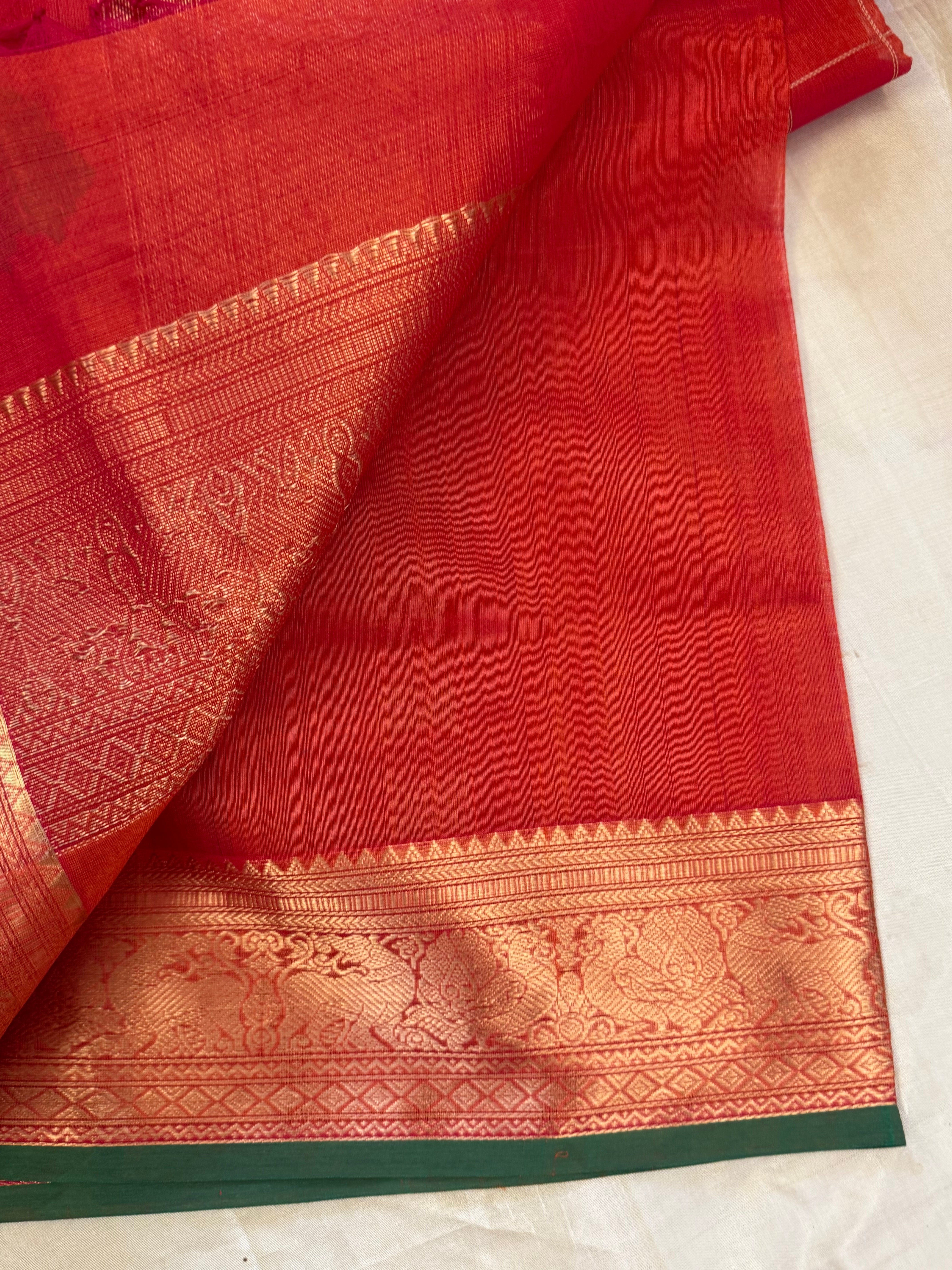 Reddish orange kattam butta / Silk Cotton