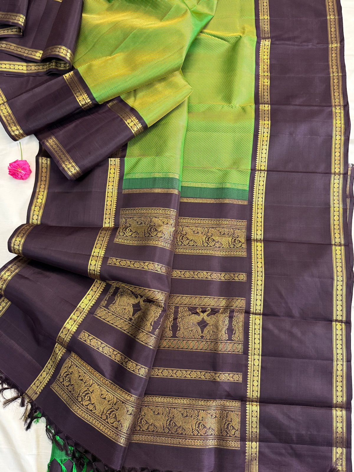Green with black korvai Thread work kanjipuram silkCLSA11105
