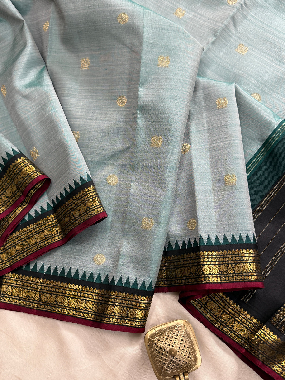 Rama green shot slate small border Korvai pure Kanjipuram silk clsa 11662