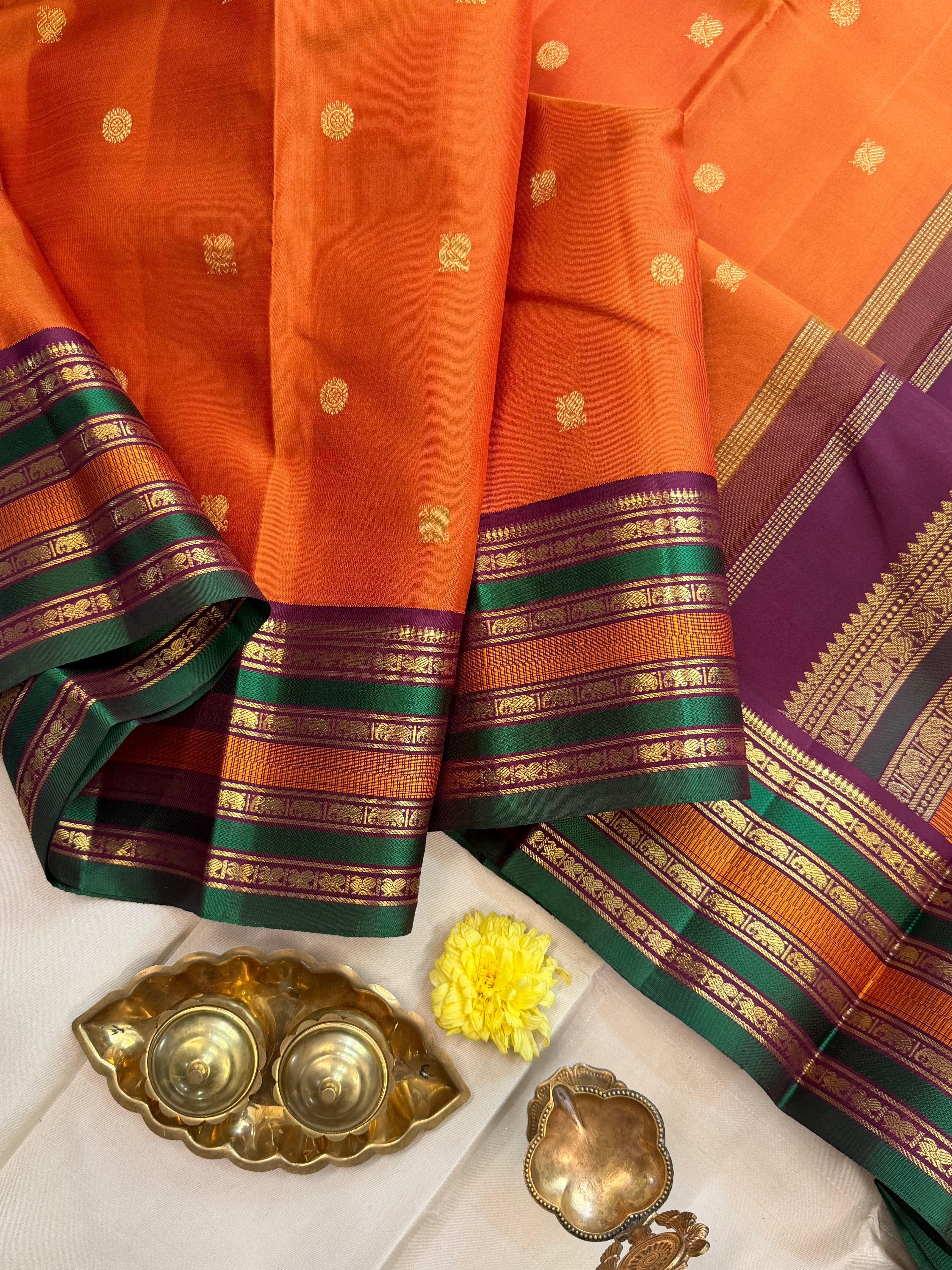 Korvai Varamahalakshmi edit : Rust varisapet  Korvai Kanjipuram silk saree
