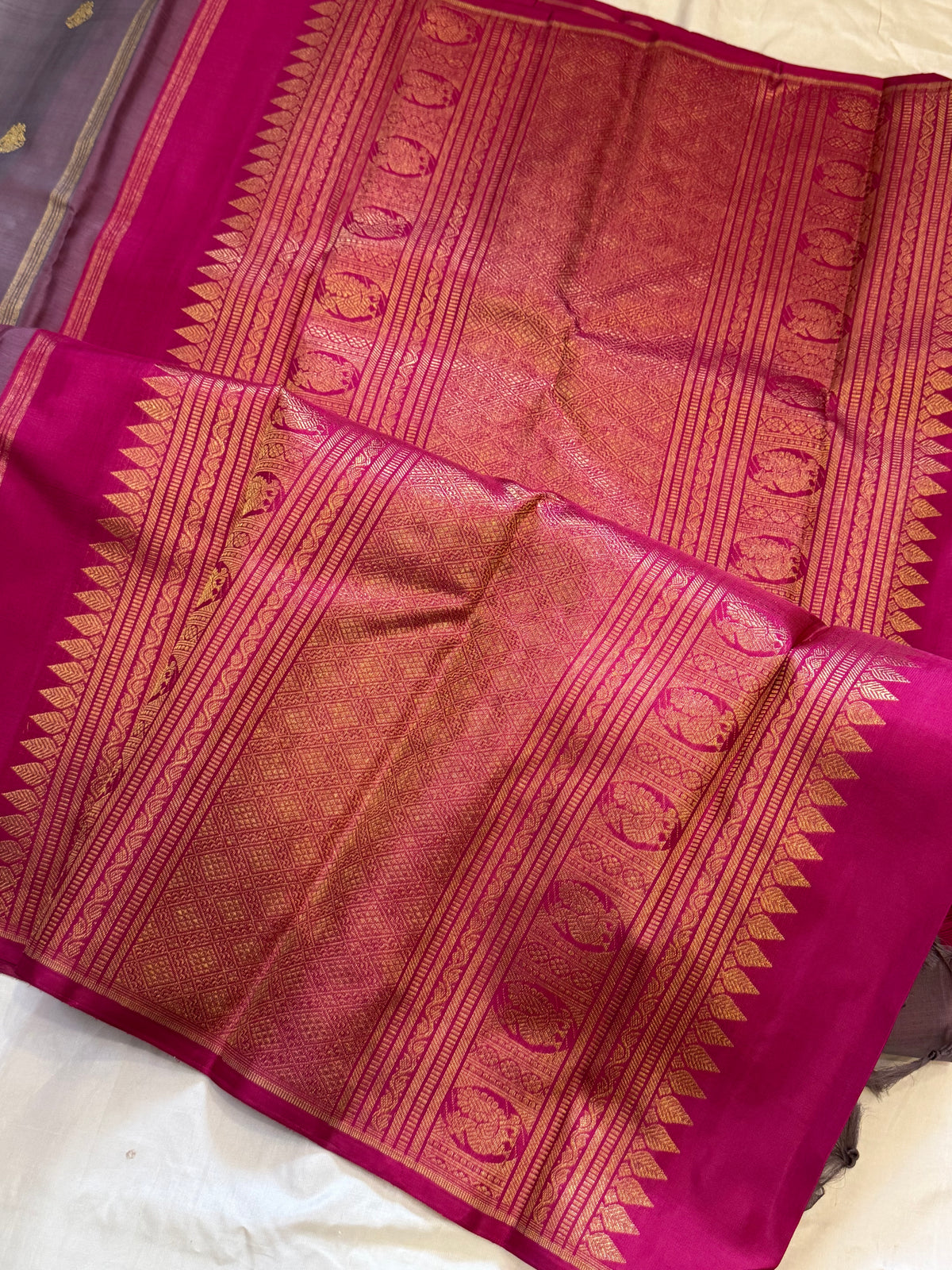 Grey Iruthalaipakshi butta organza  borderless / Kanjipuram silk CLSA12820