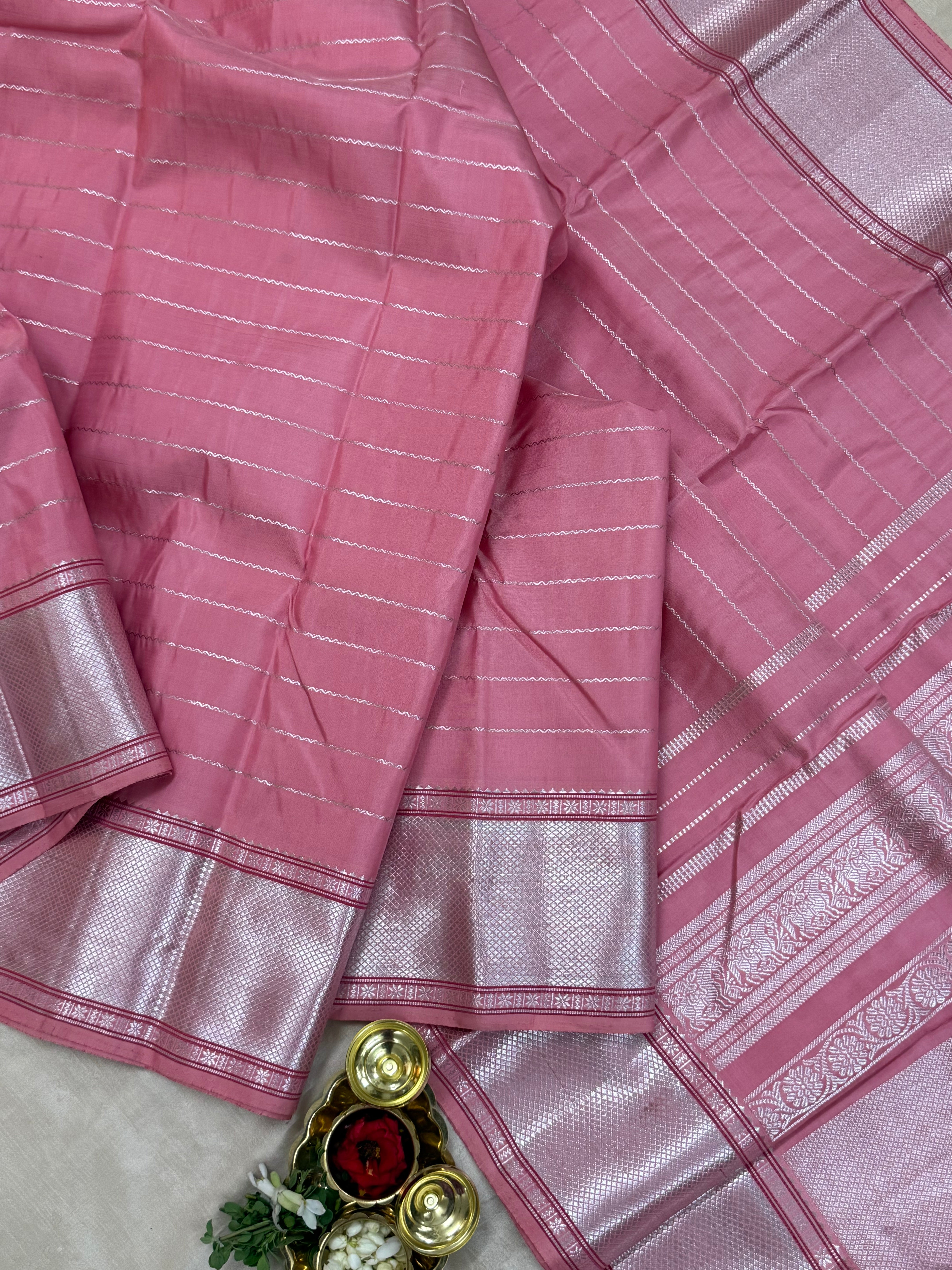 Lotus pink silver veldhari / Kanjipuram silk