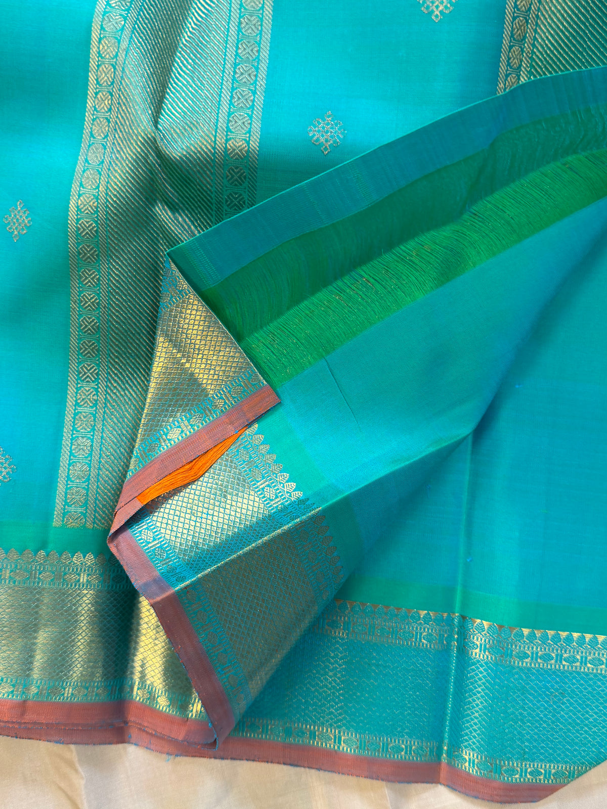 Sea green Kolam Butta pure Kanjipuram silk