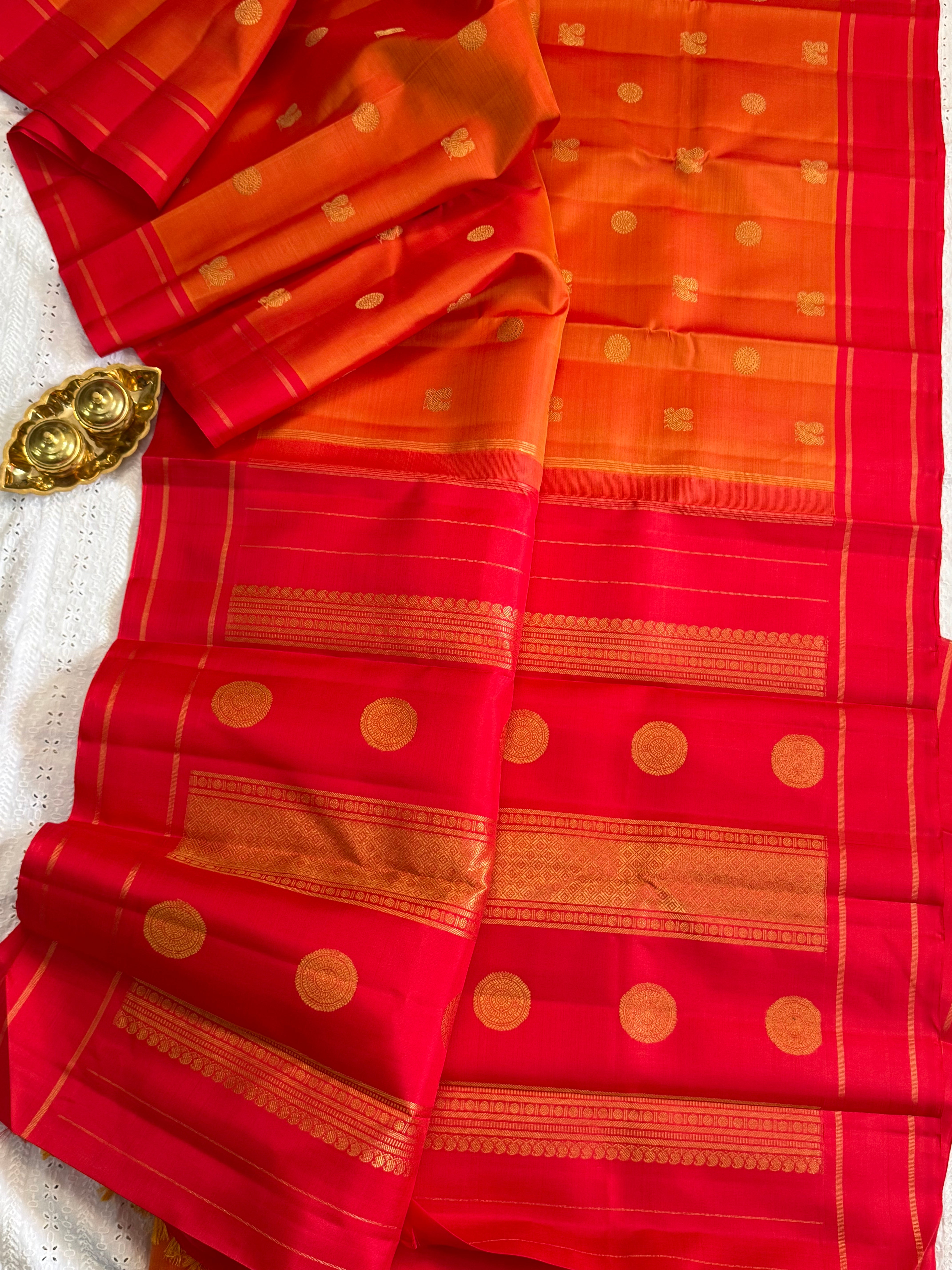 Simha and red annam and chakram butta/ Kanjipuram silk