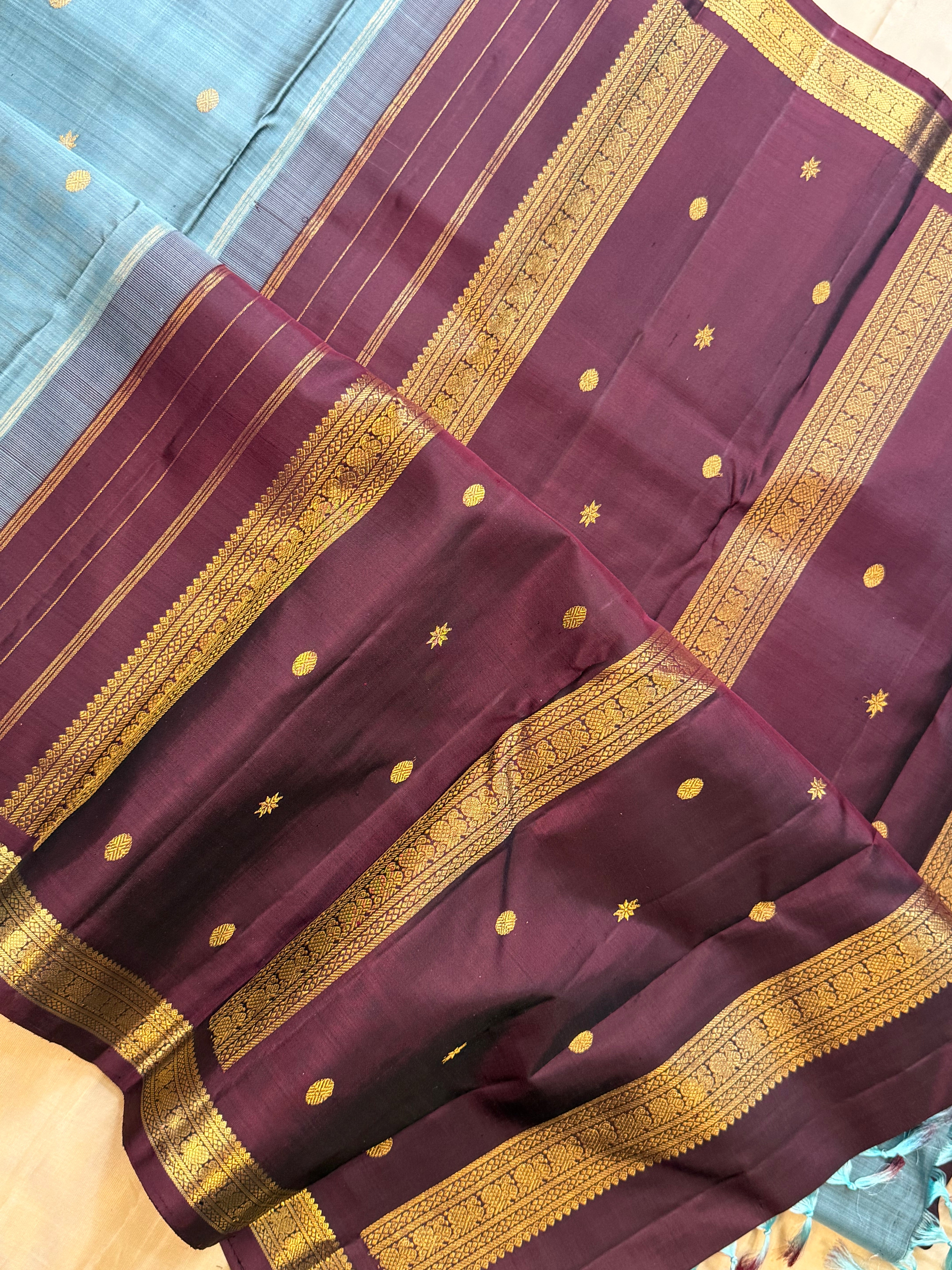 Grey small border /Kanjipuram silk saree clsa 11409
