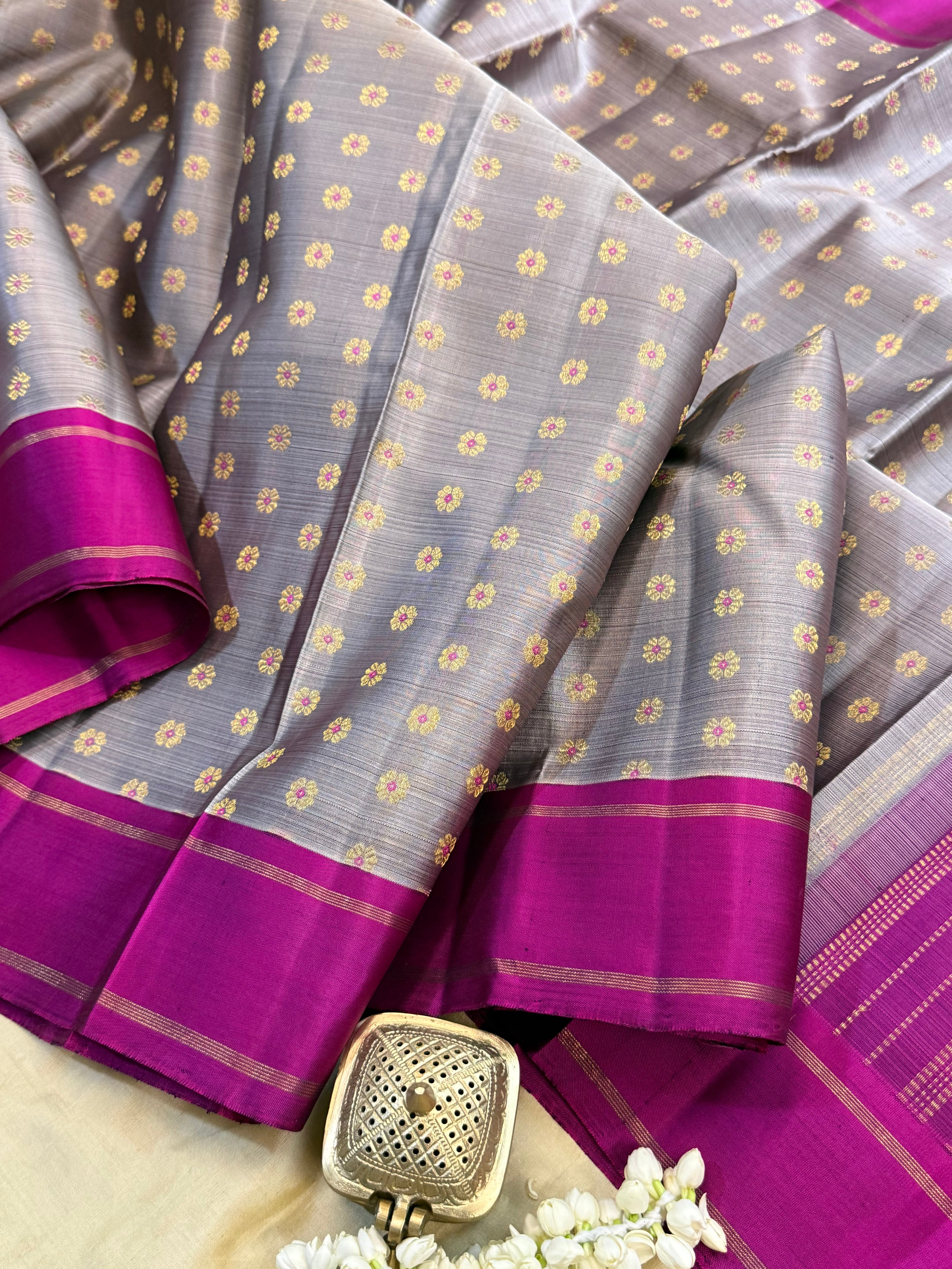 Grey meenakari butta / Kanjipuram silk CL9954