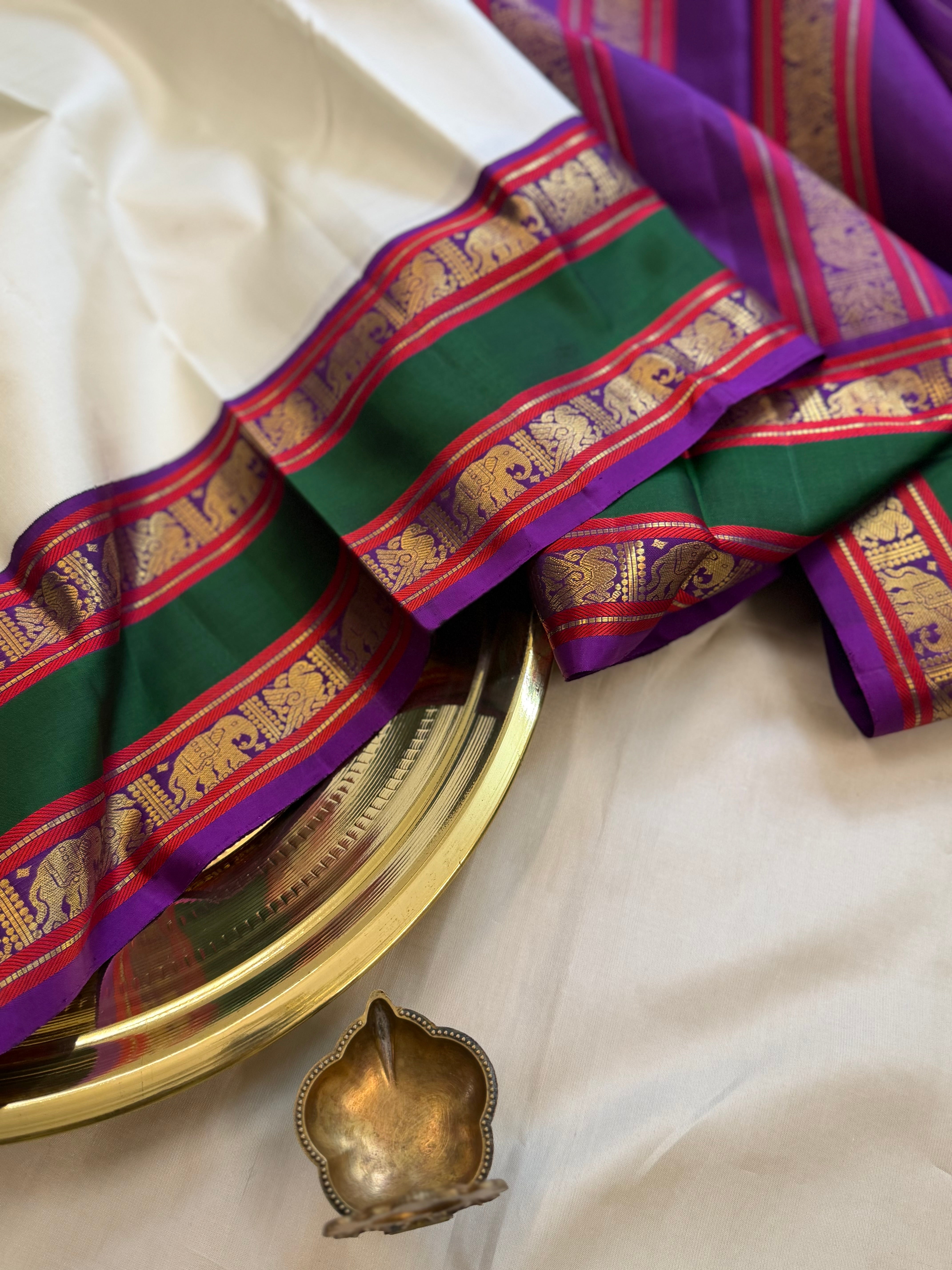 Malligai : off white retta pet  pure Zari Kanjipuram silk