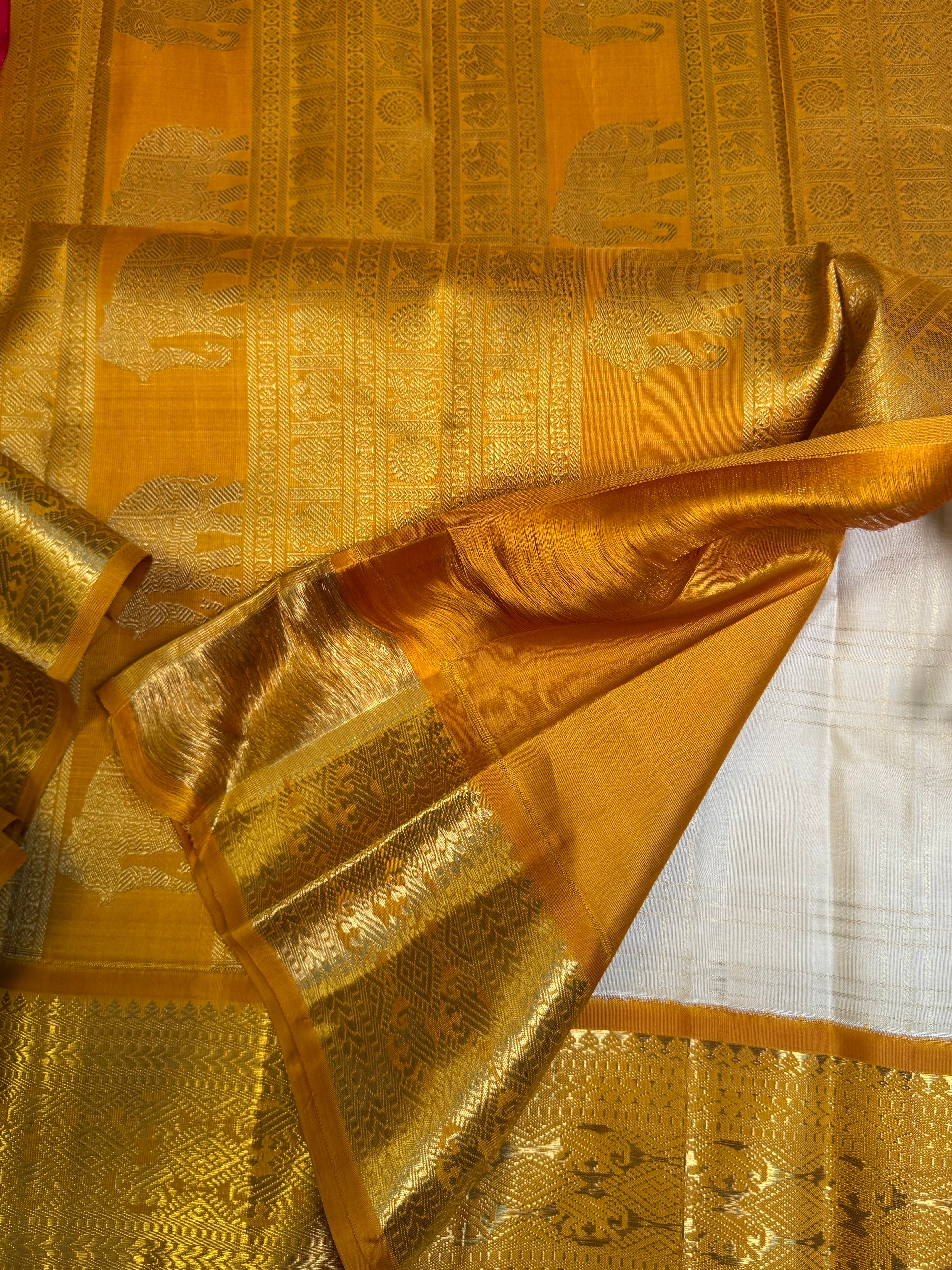 Off white Zari Kattam Ganga Jamuna   / Kanjipuram silk