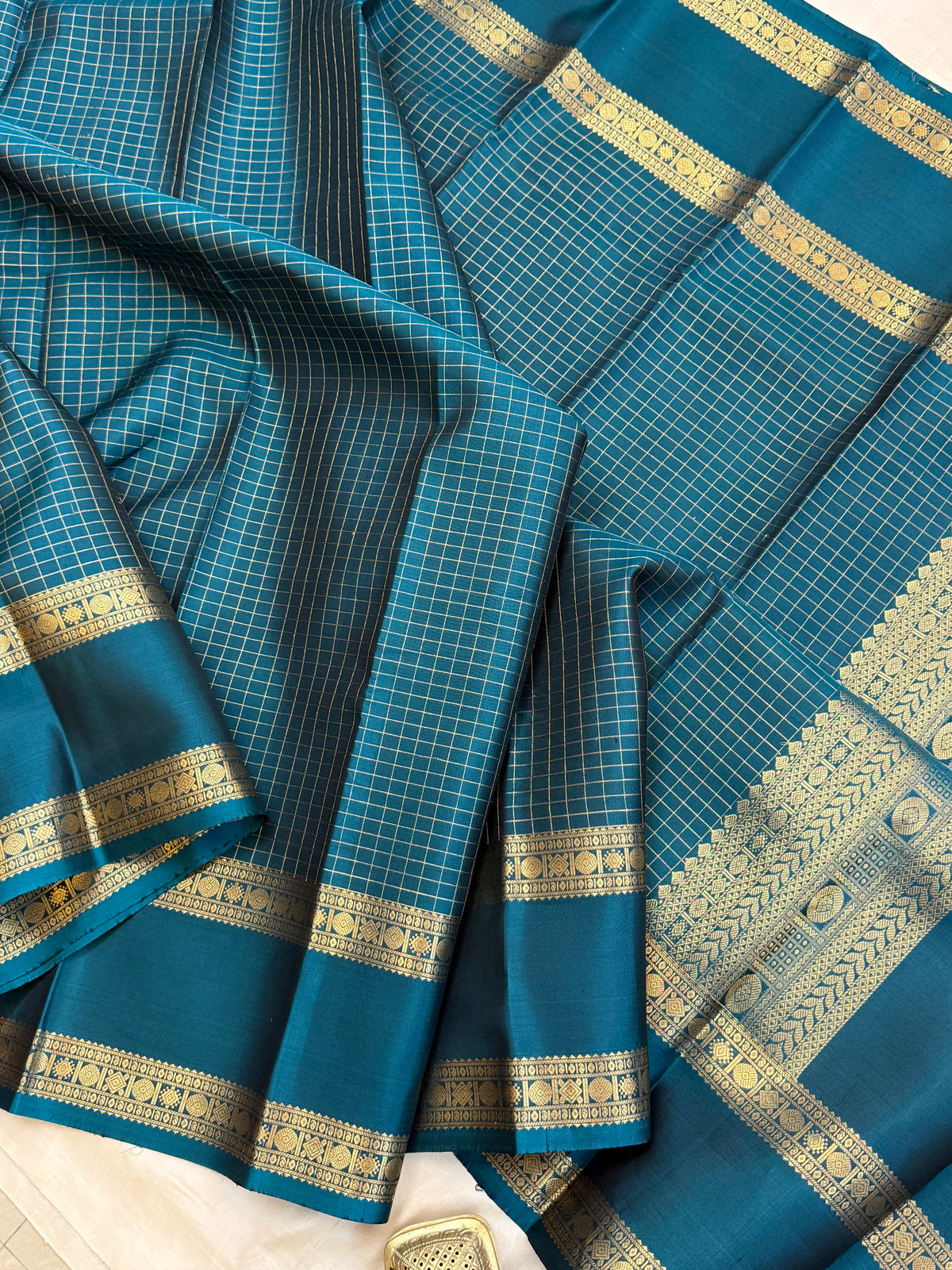 Special edition Teal Blue with Zari kattam silk saree/clsa 12397