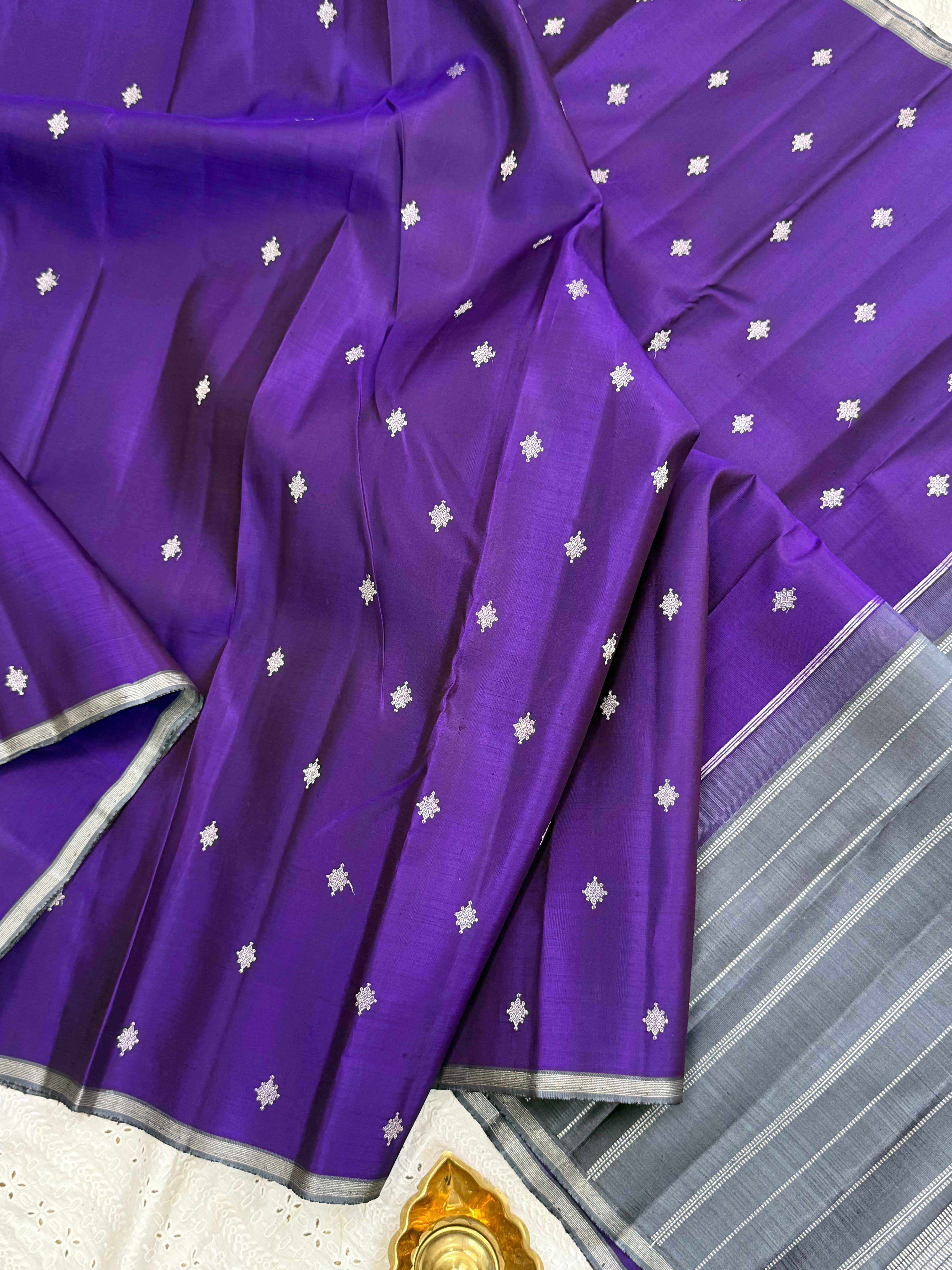 Purple silver butta borderless / Kanjipuram silk CL10148