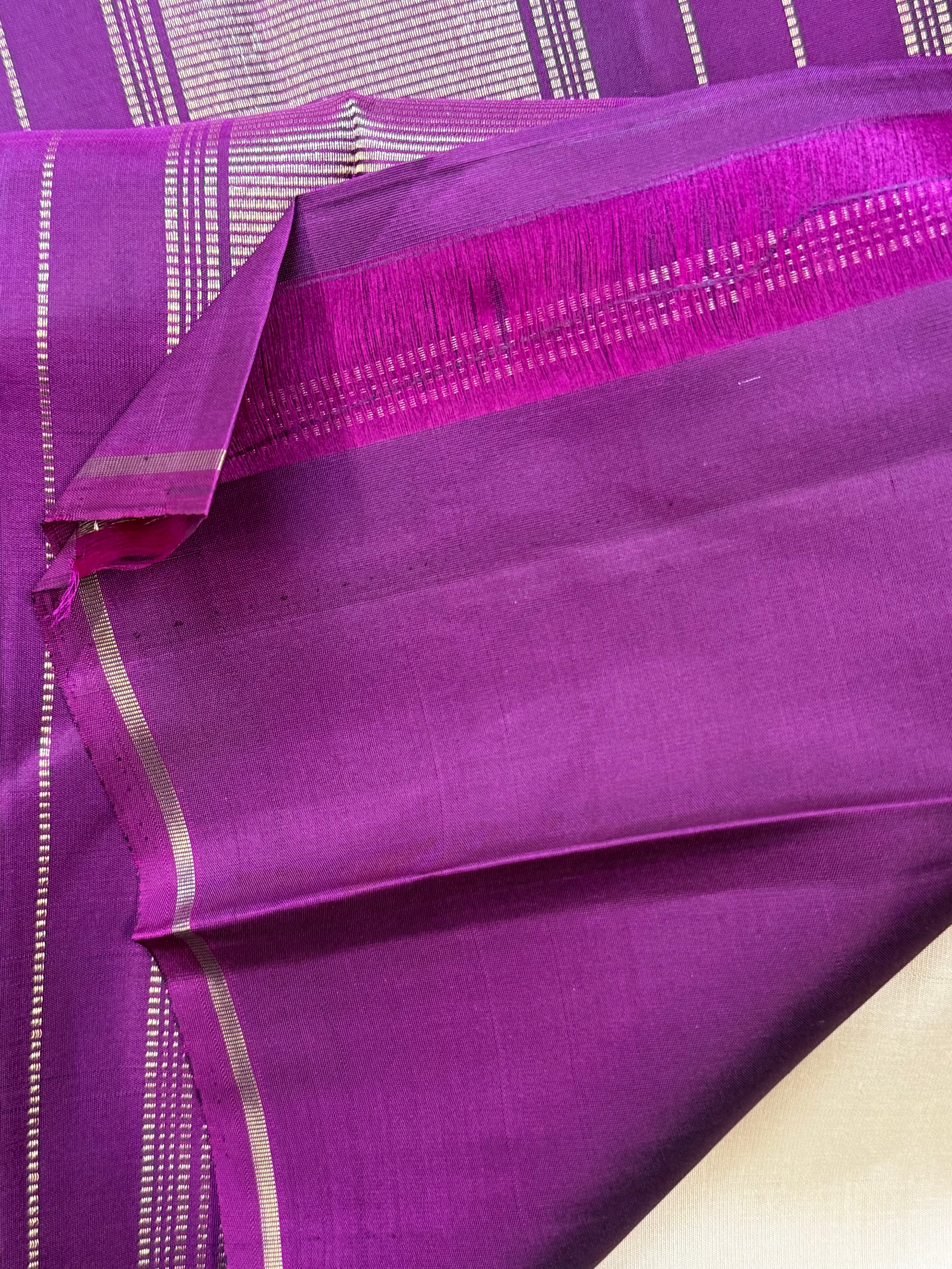 ONAM edit - offwhite and purple borderless / Kanjipuram silk