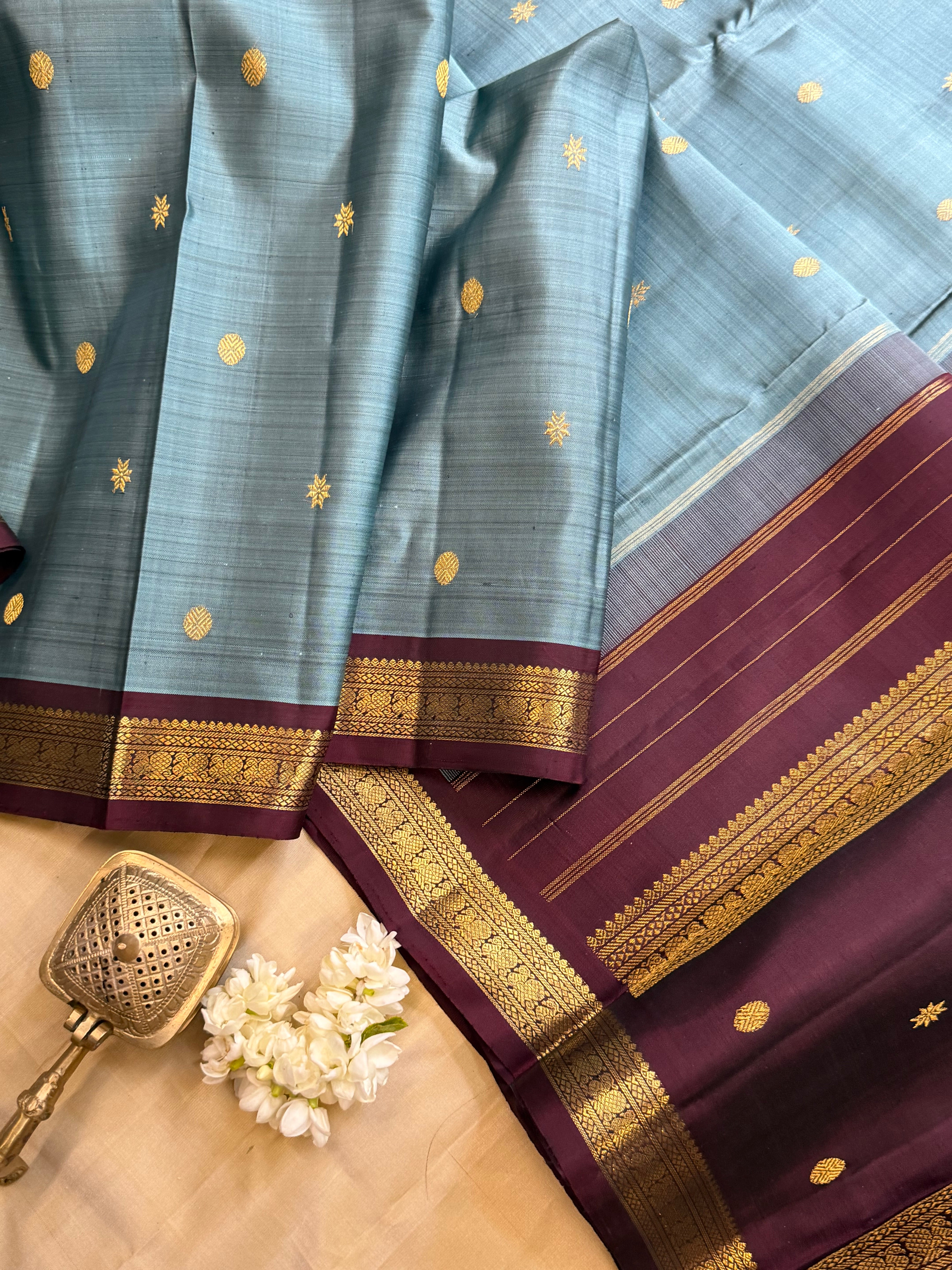 Grey small border /Kanjipuram silk saree clsa 11409