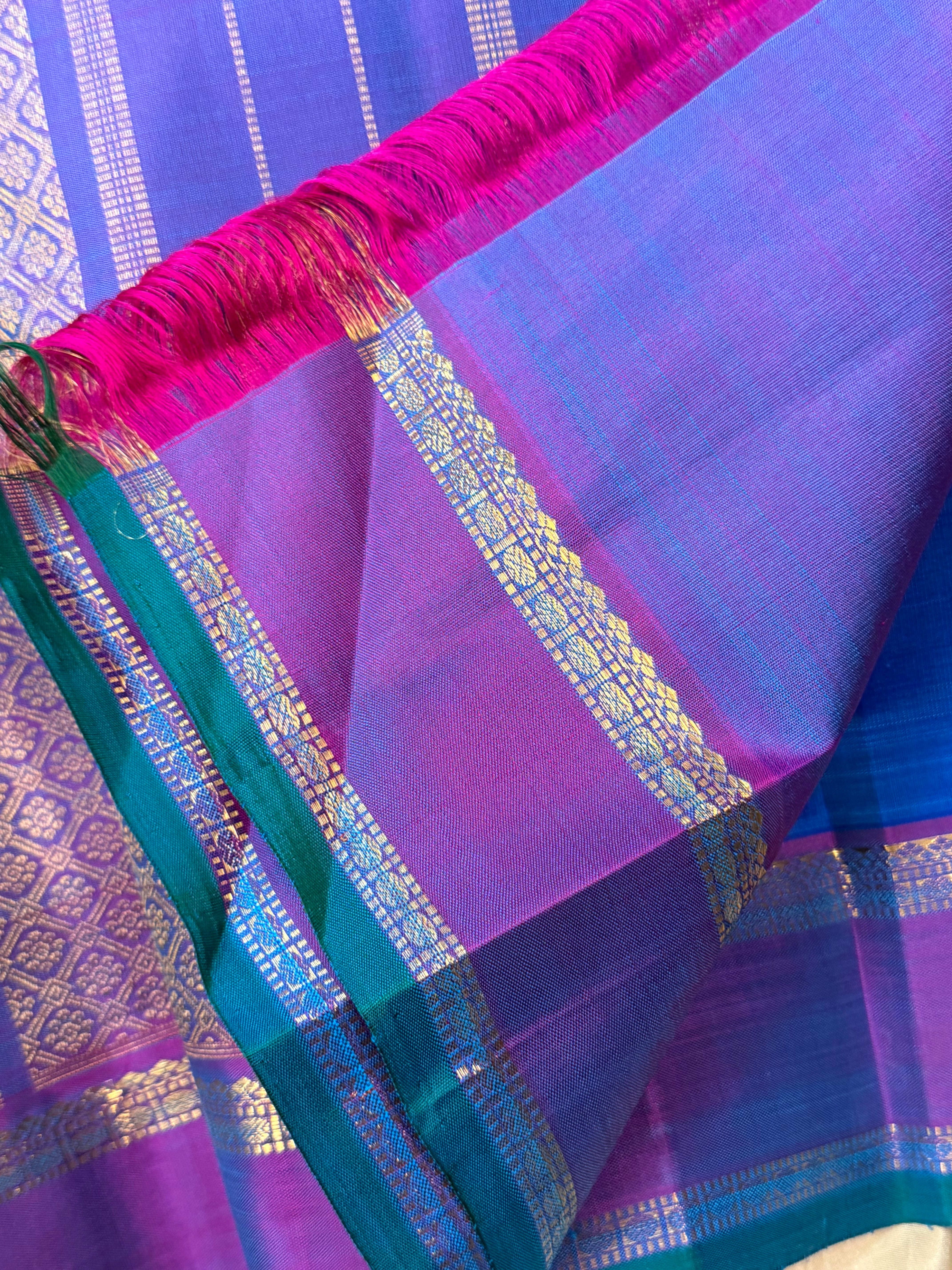 Blue and purple rettapet border/ Kanjipuram silk