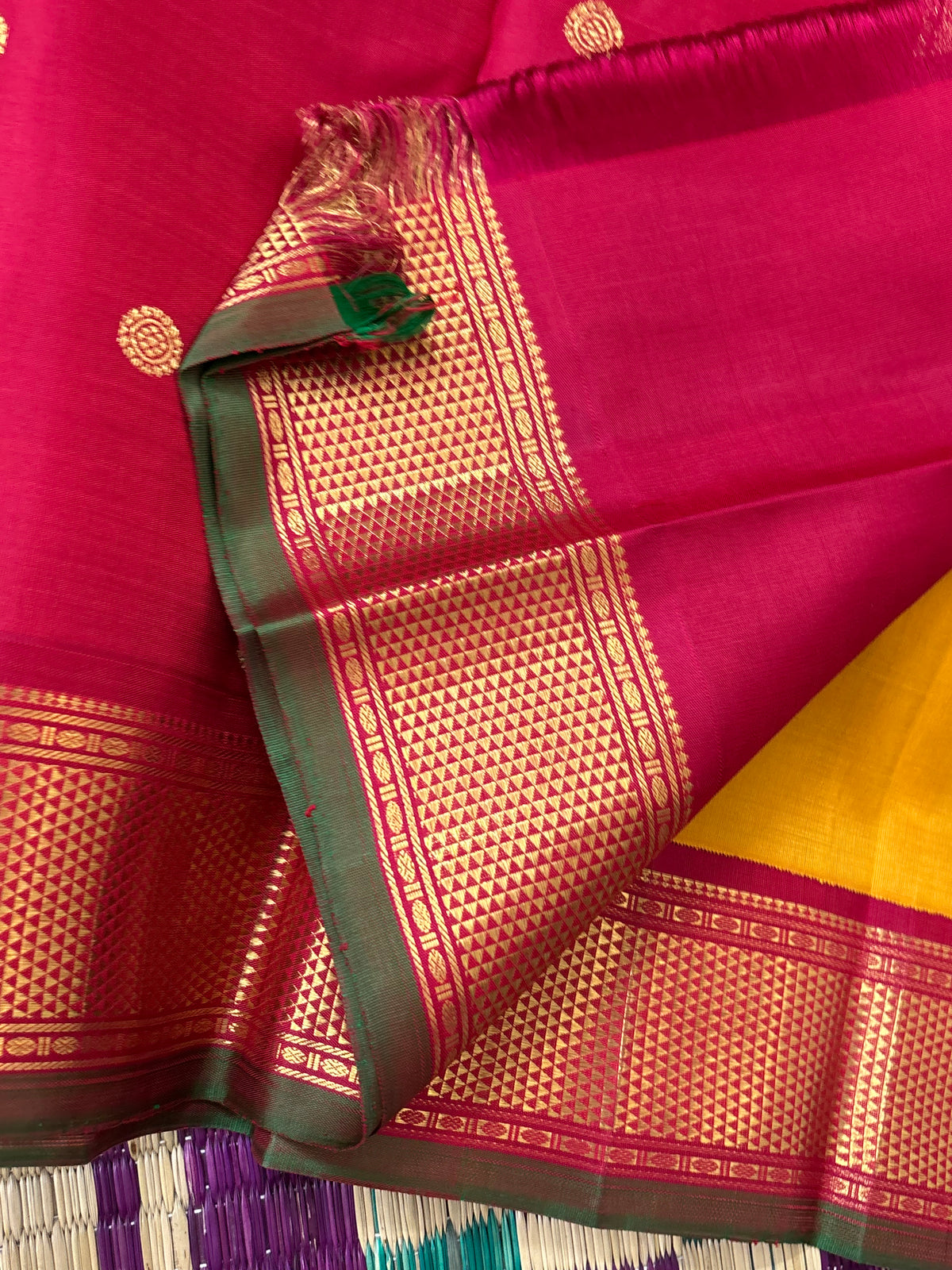 Mustard yellow body pure zari butta Korvai kanjipuram/silk saree clsa 8186