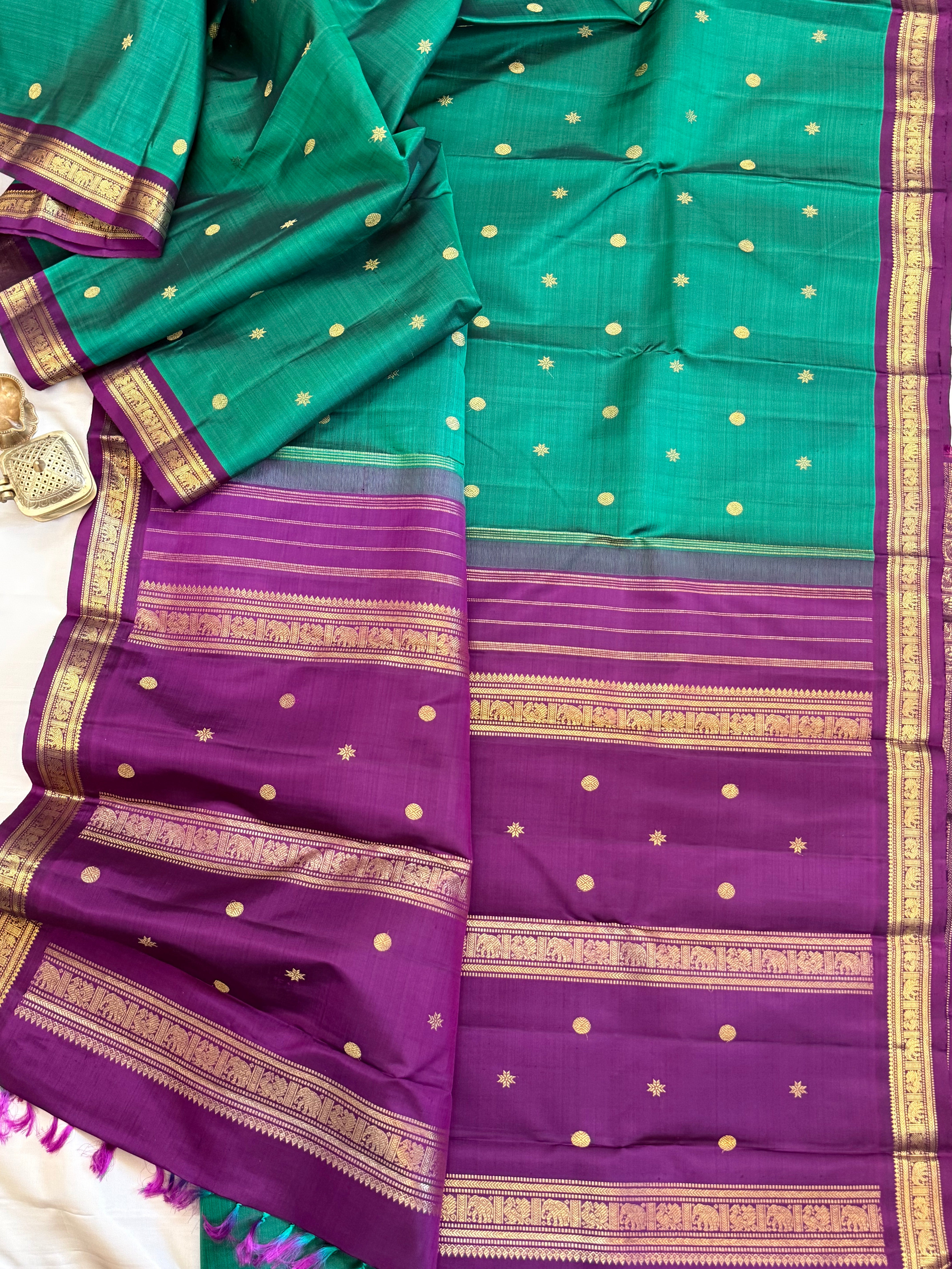 Rama green with purple small border / kanjipuram silk saree clsa 11070