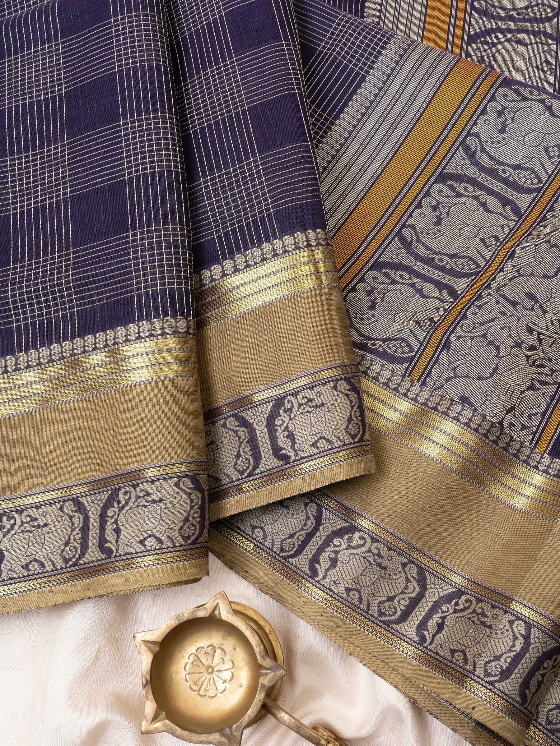 Dark blue and mustard kattam / Silk Cotton