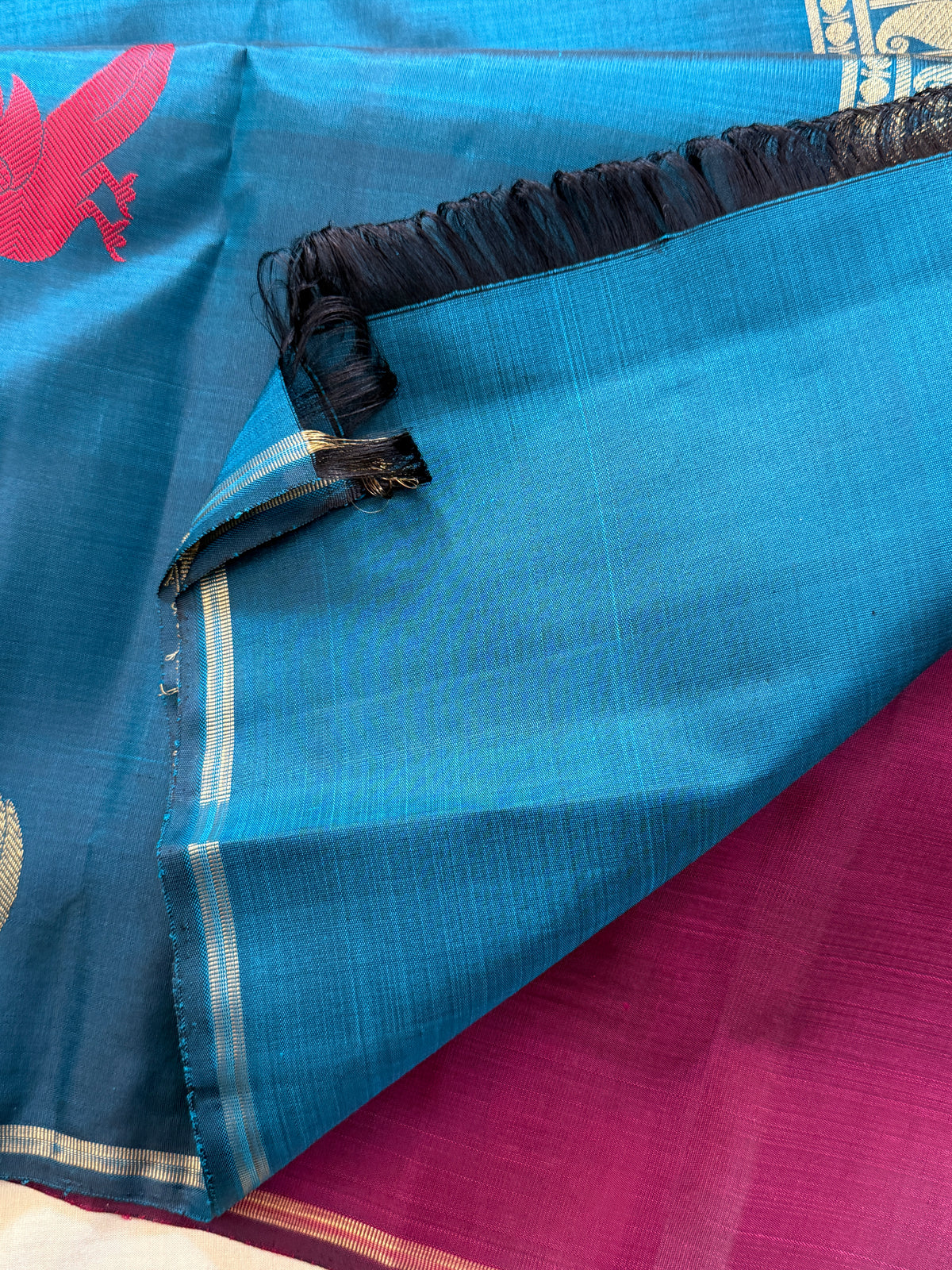 Beetroot body Zari butta border less / kanjipuram silk saree CLSA 11966
