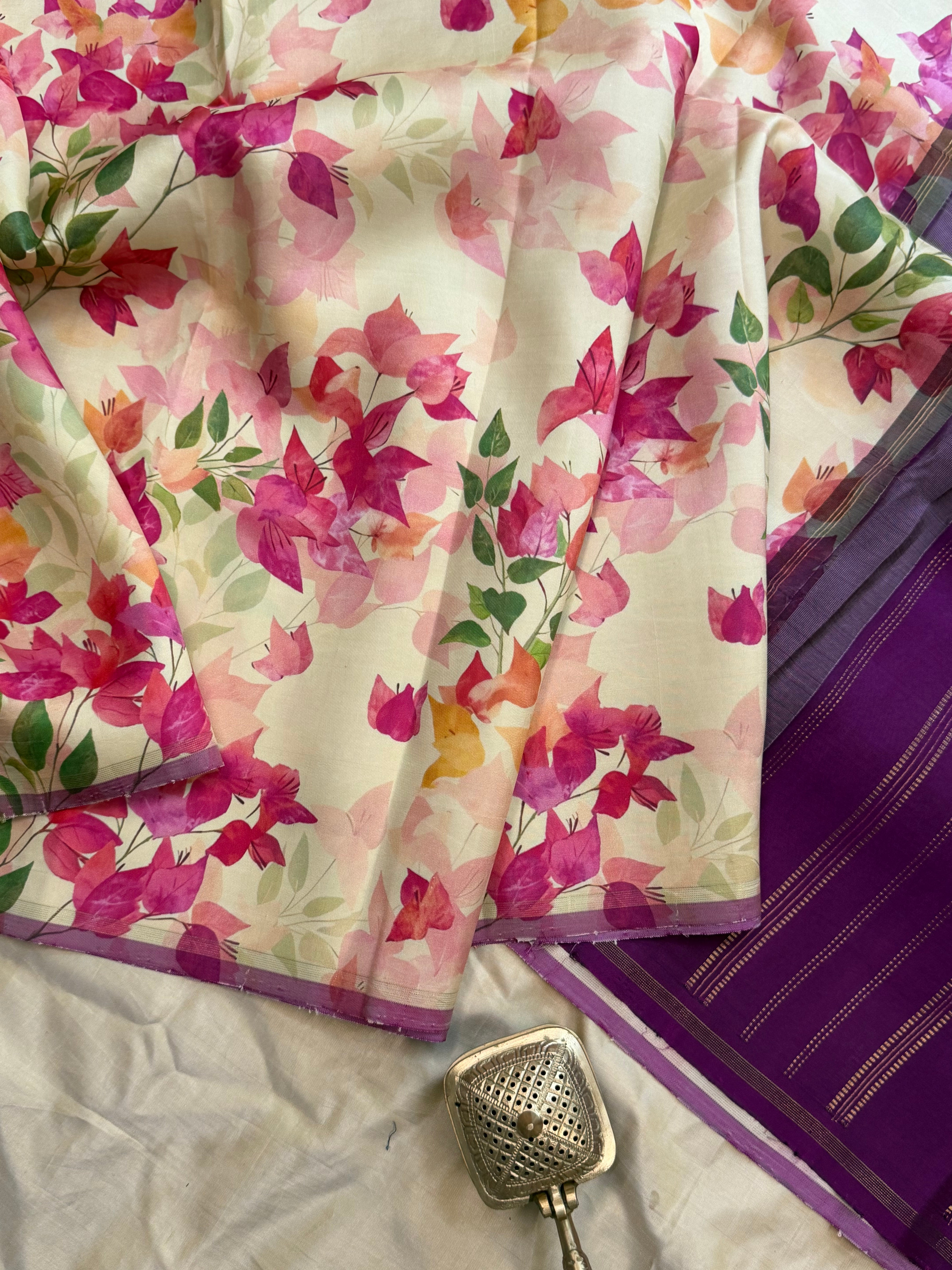 Floral digital printed / pure Zari Kanjipuram silk