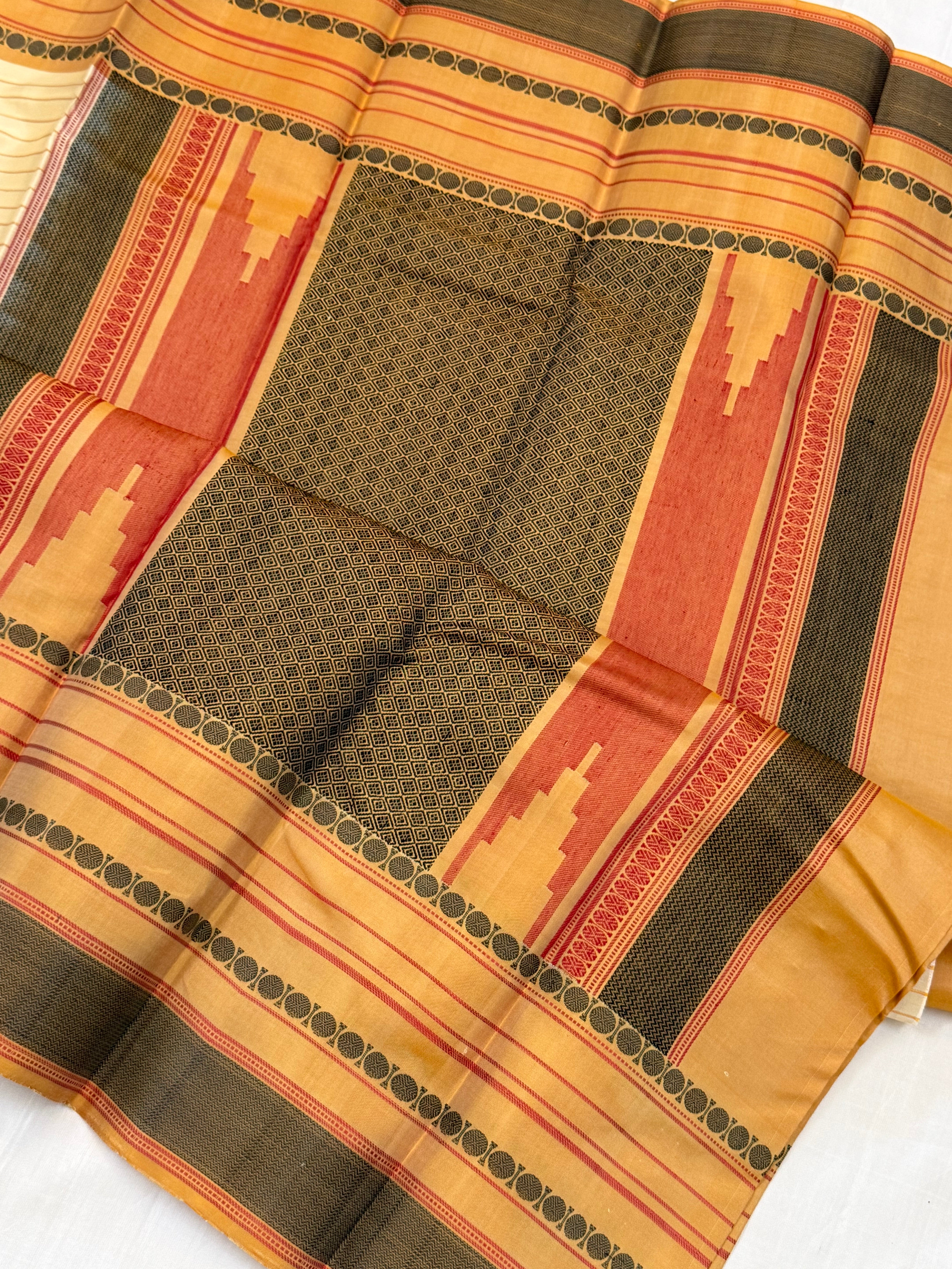 Offwhite stripes varisapet border/ Varnangal Thread work   CLSA11274