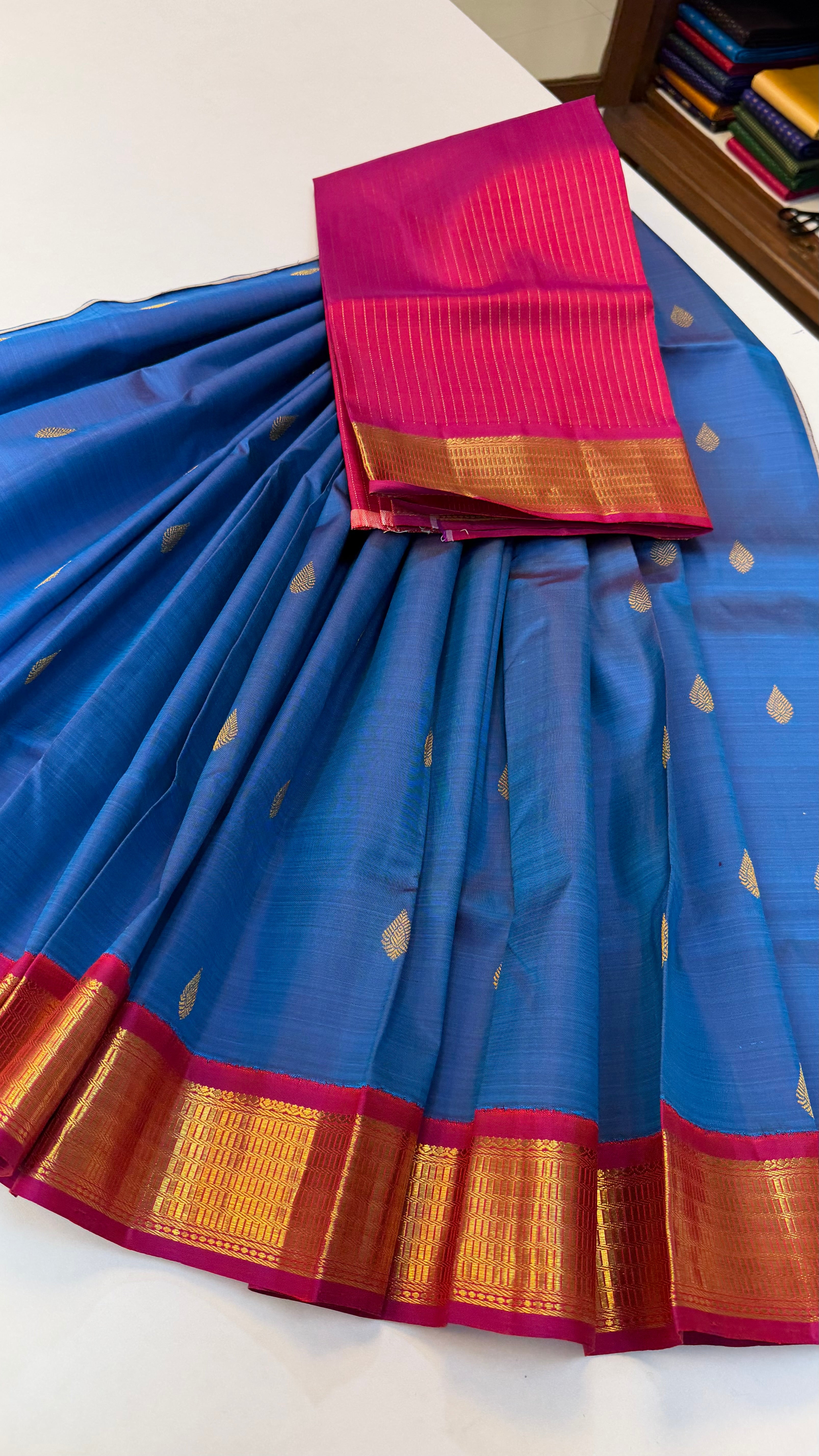 Traditional Paavadai  shot blue set 6 to 9 years