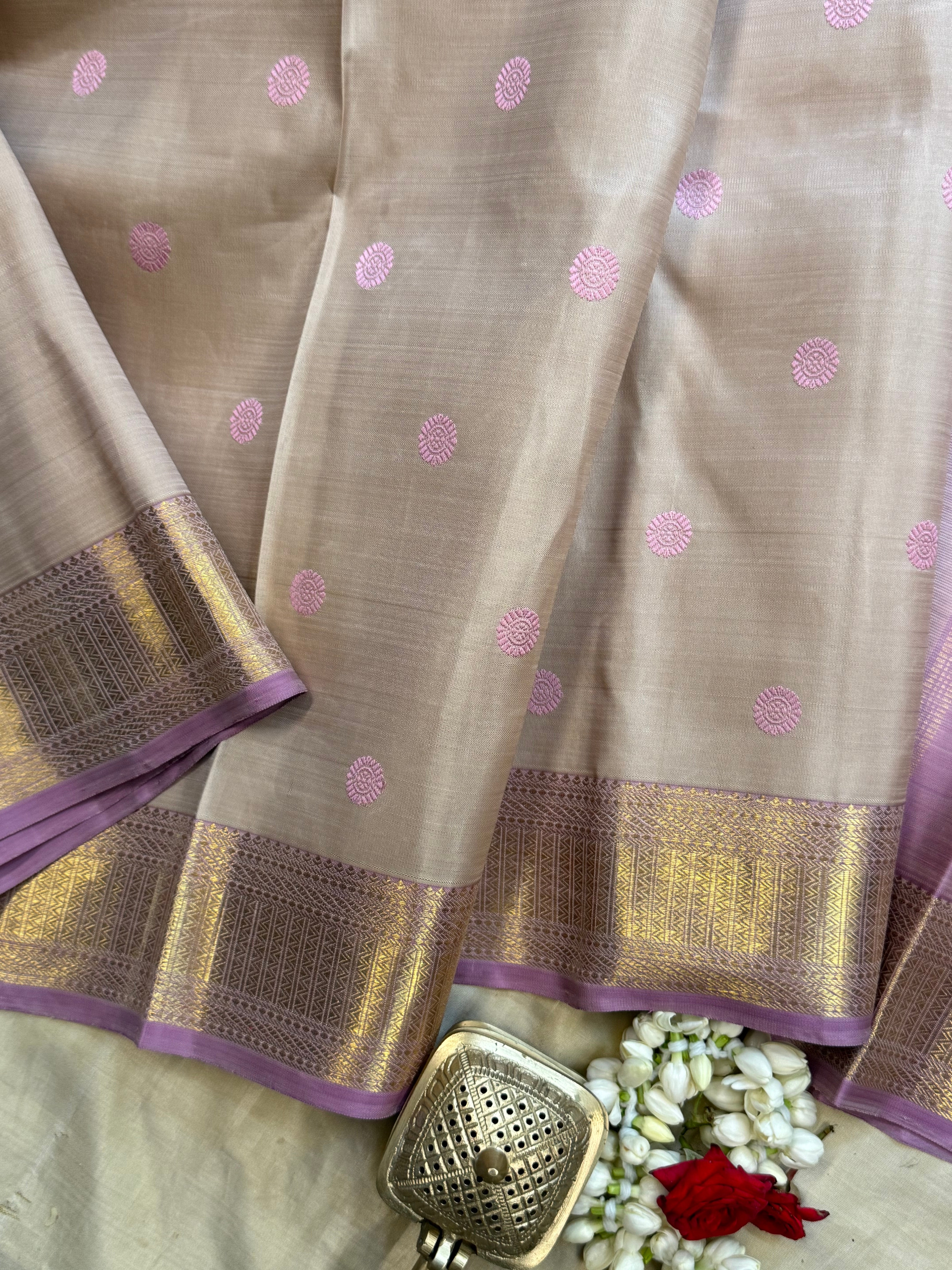 Onam edit - greyish pink thread butta / kanjipuram silk CLSA6028