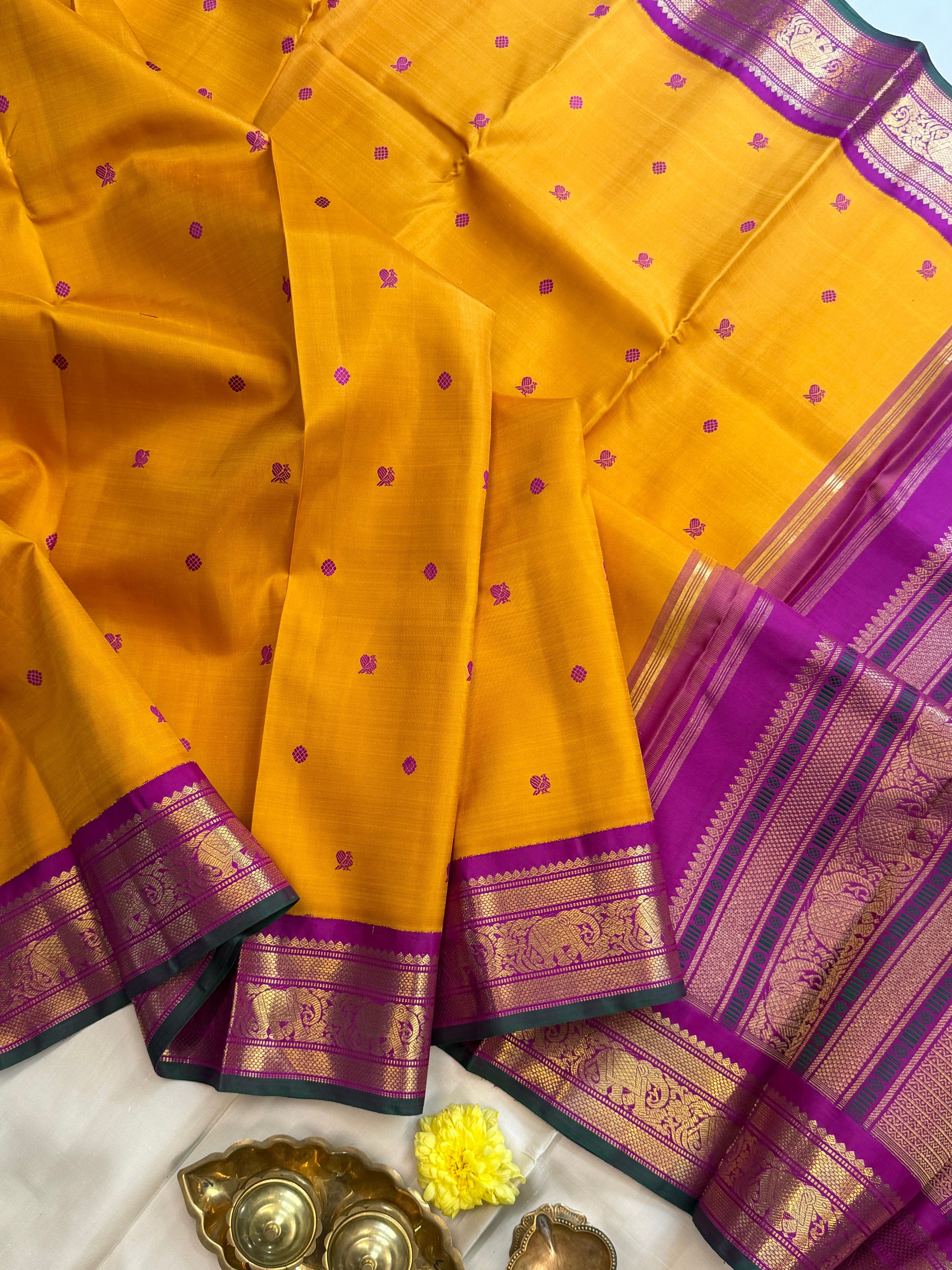 Korvai Varamahalakshmi edit : mustard yellow  colour  varisapet  Korvai Kanjipuram silk saree