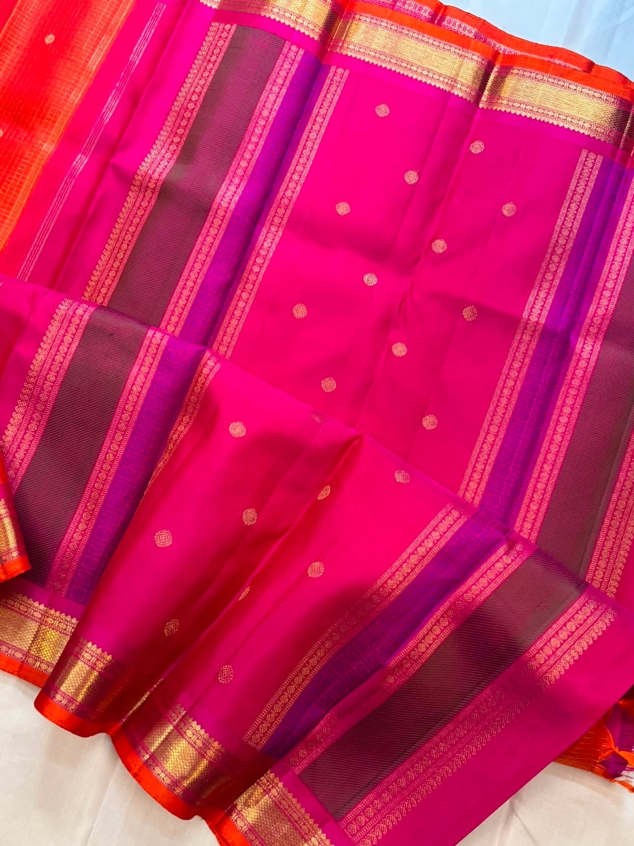 Orange and pink pure Zari Kattam / kanjipuram silk saree CLSA 6958