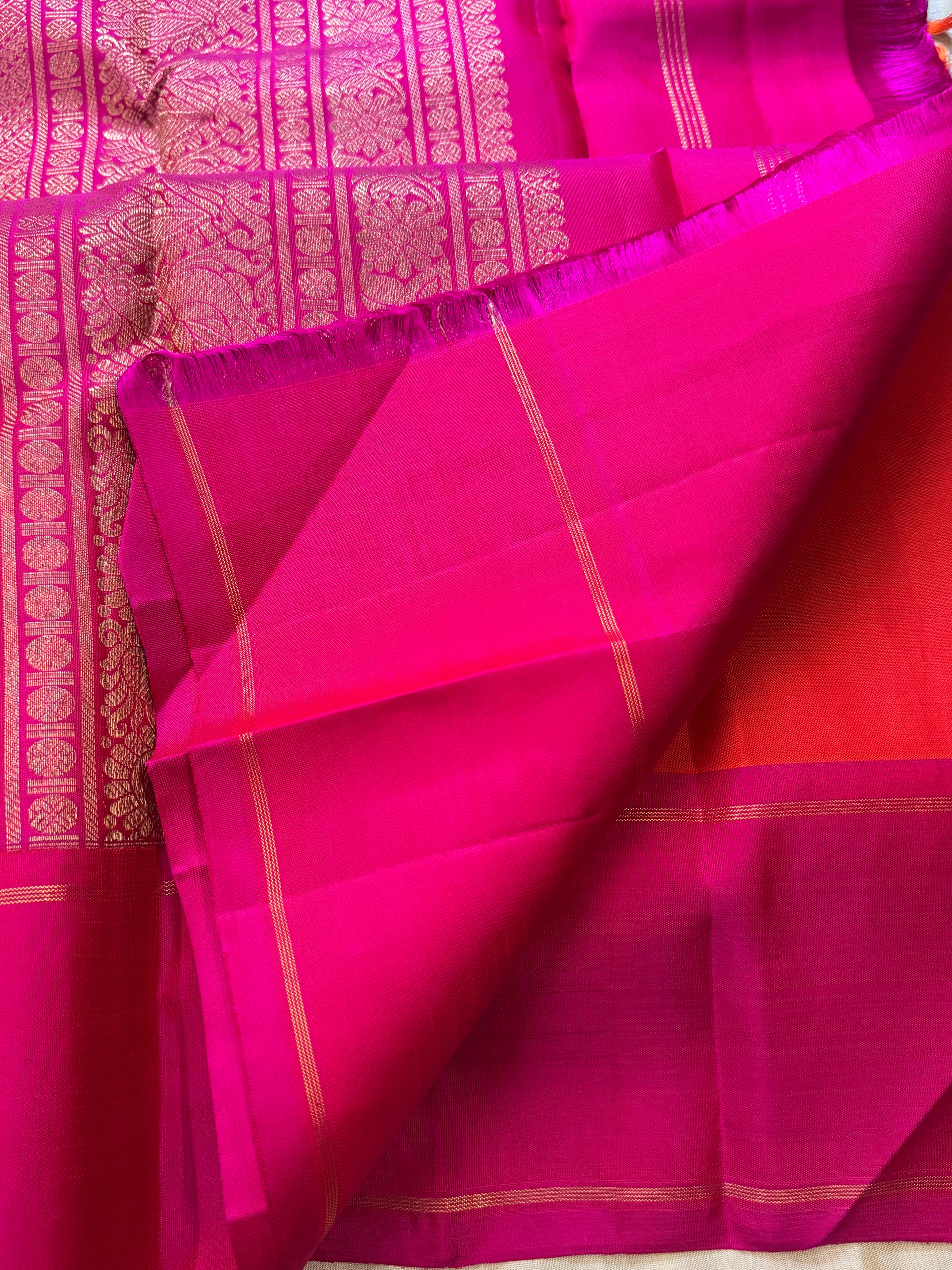 Orange pink annam chakram / simple kanjipuram silk