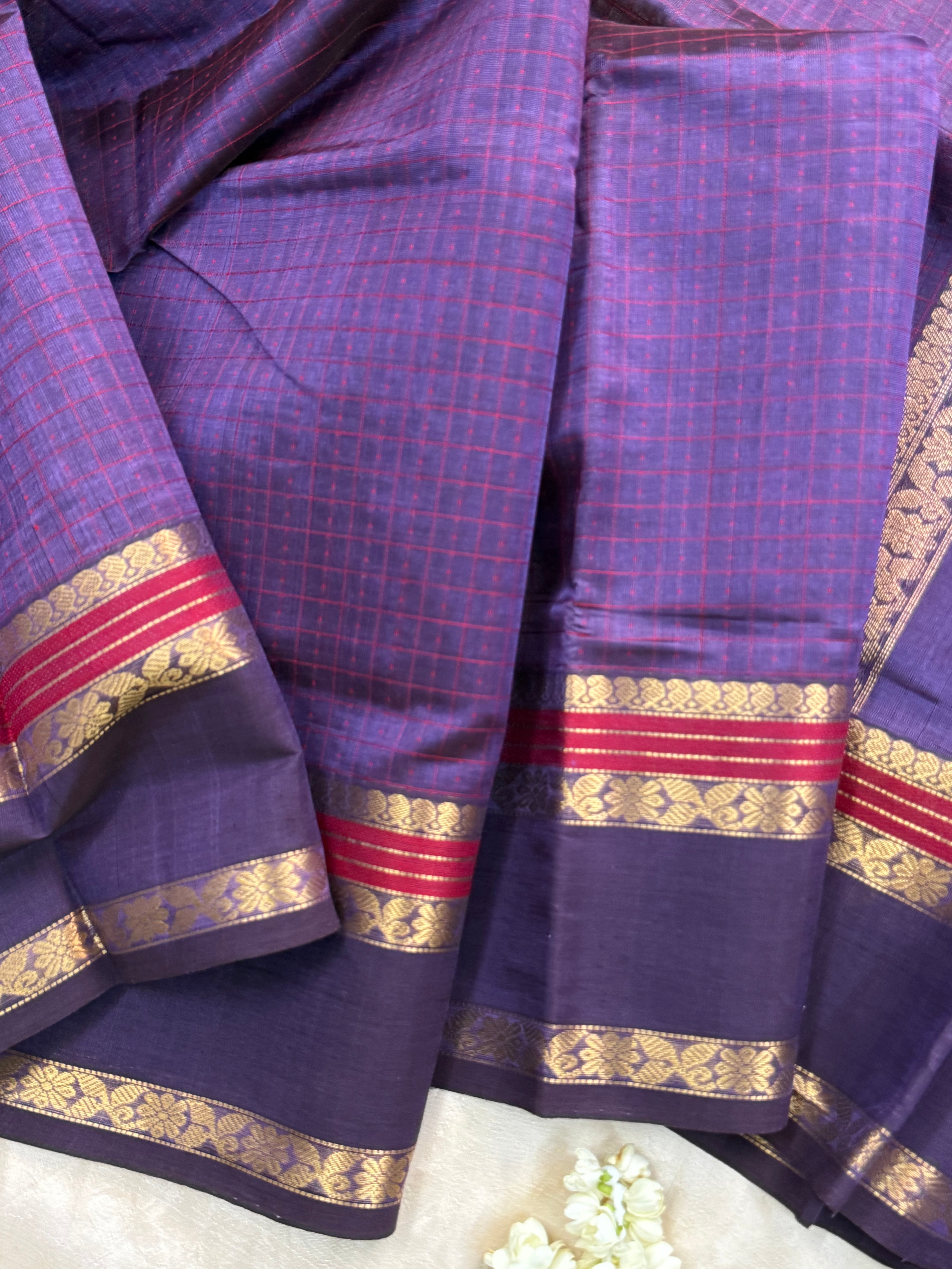 Purple lakshambutta and kalakshetra kili pallu/ Silk Cotton