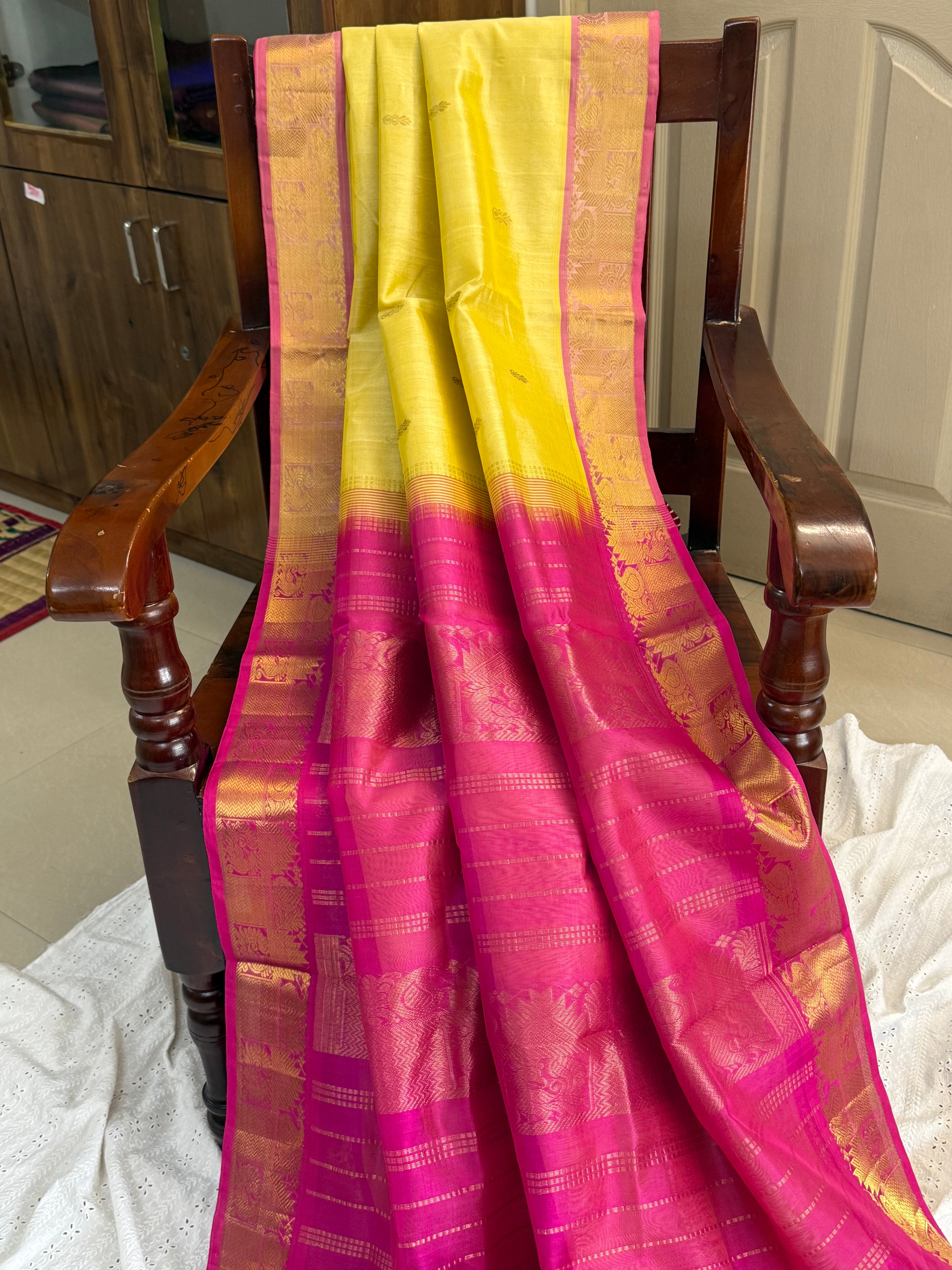 Pale yellow and pink /  silk cotton