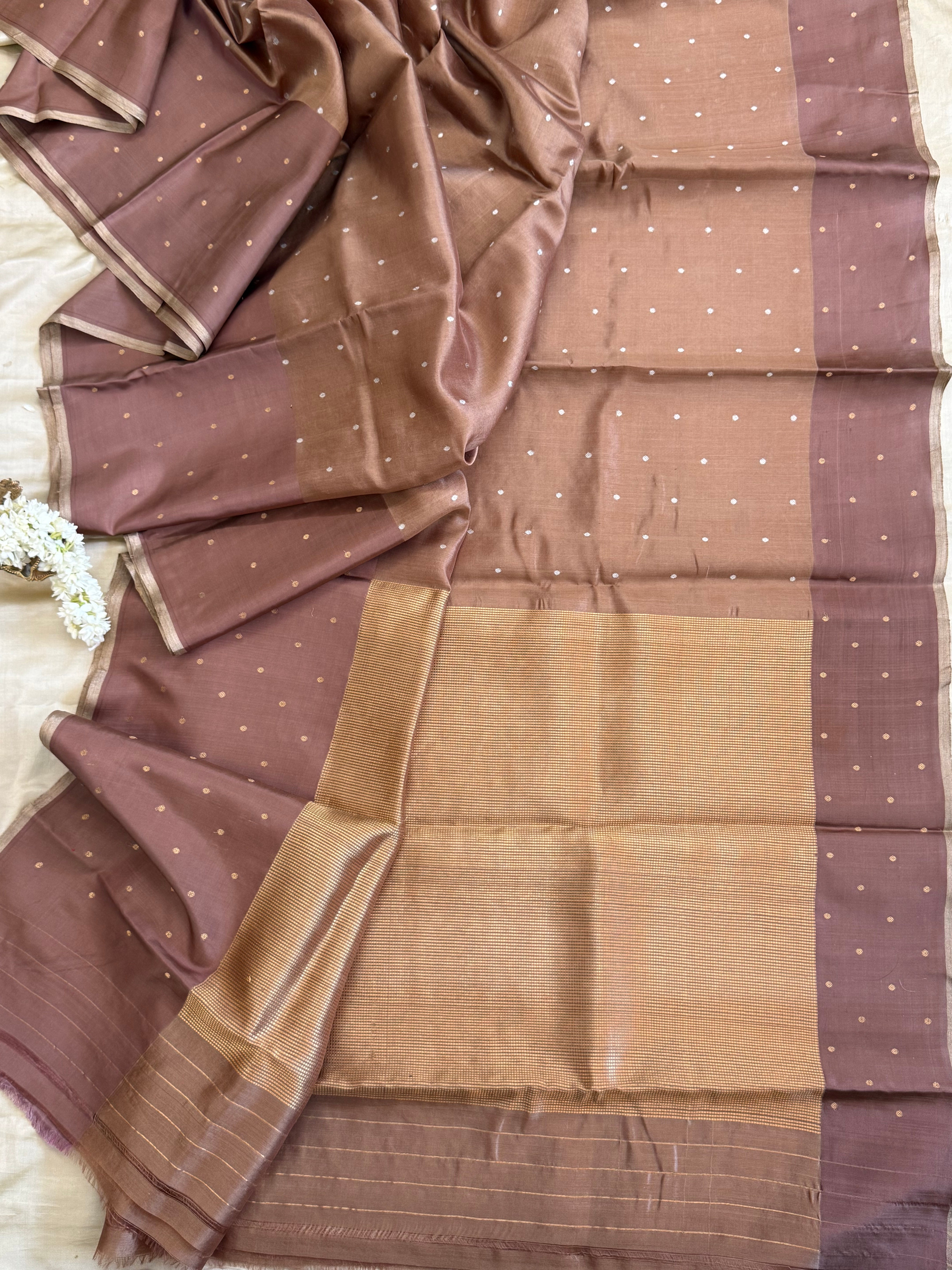 Lite brown small border/Chanderi silk CLSA10880