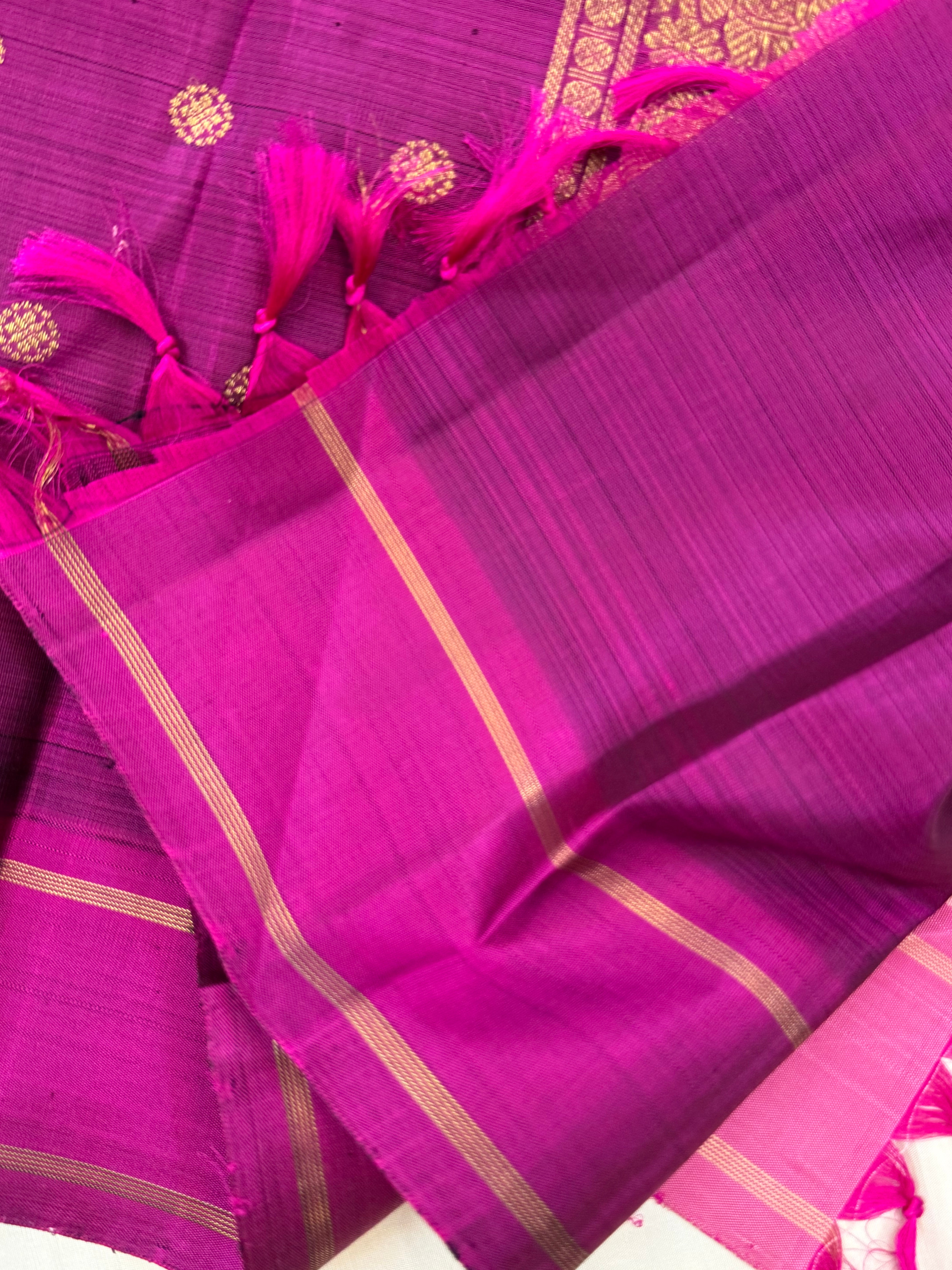 Peach pink and meenakari Butta  / Kanjipuram silk clsa 9629
