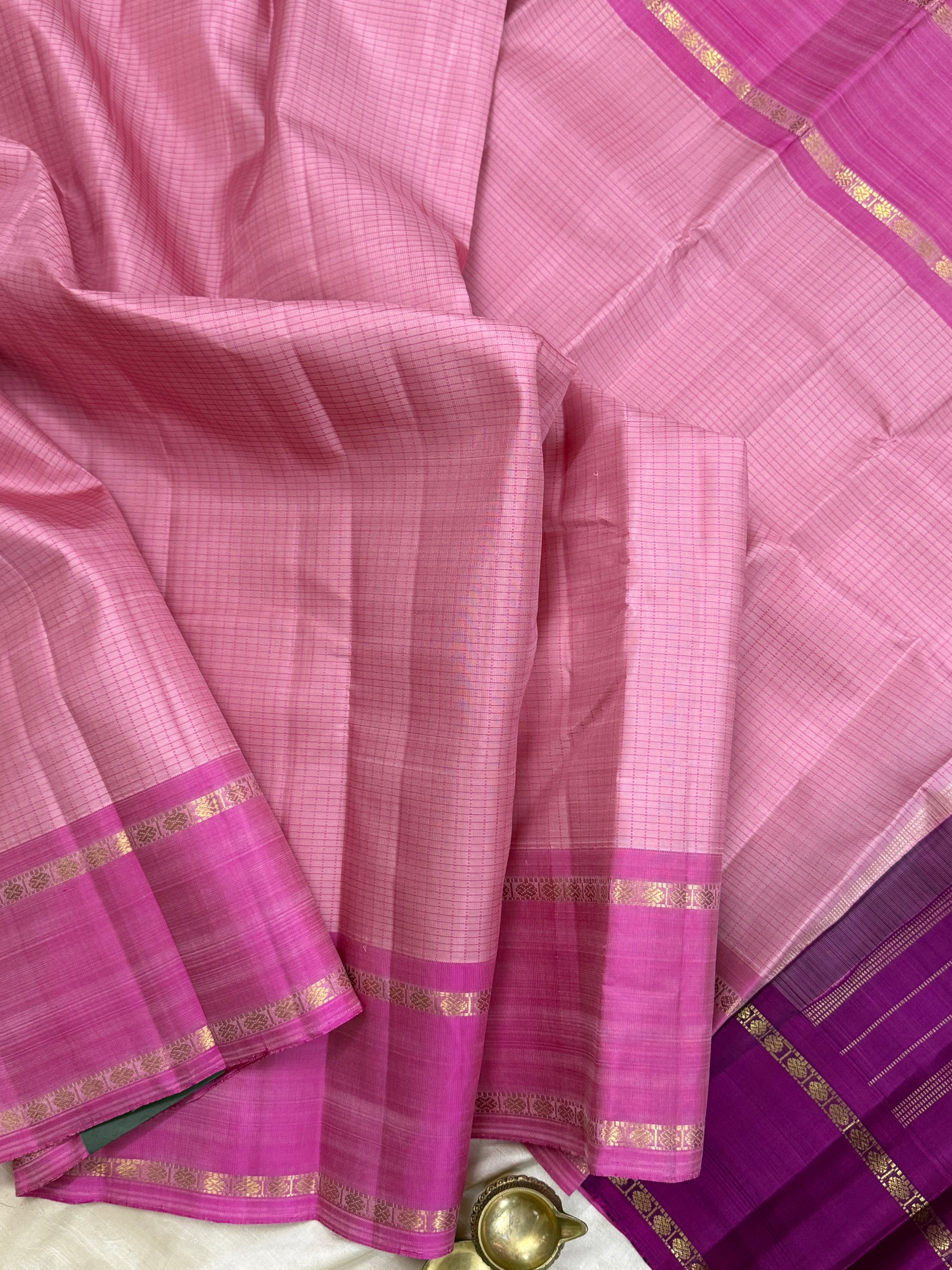 Pink kattam rettapet border/ Kanjipuram silk