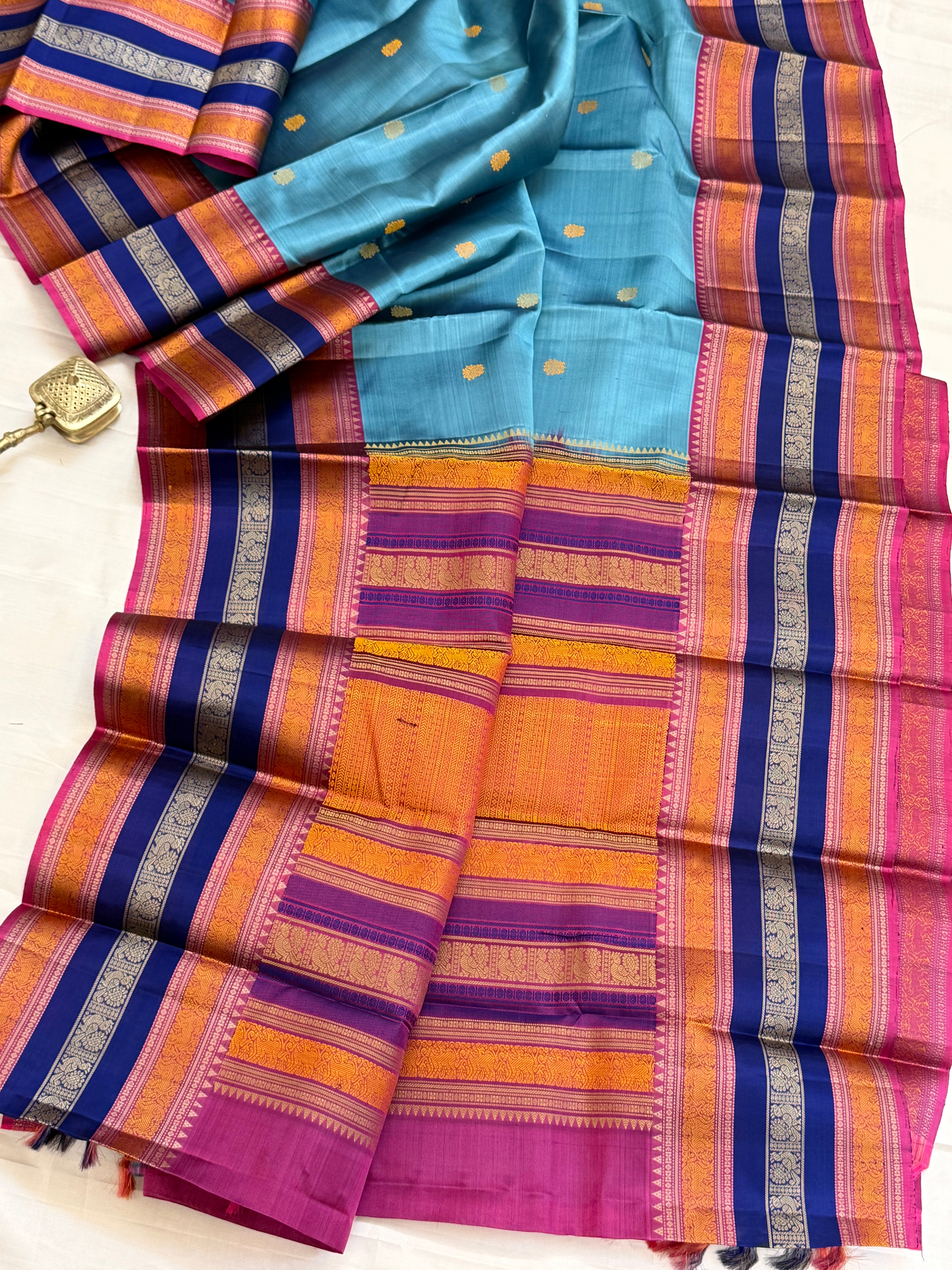 Mayilkazhuthu blue butta /Varnangal Thread work  CLSA11266