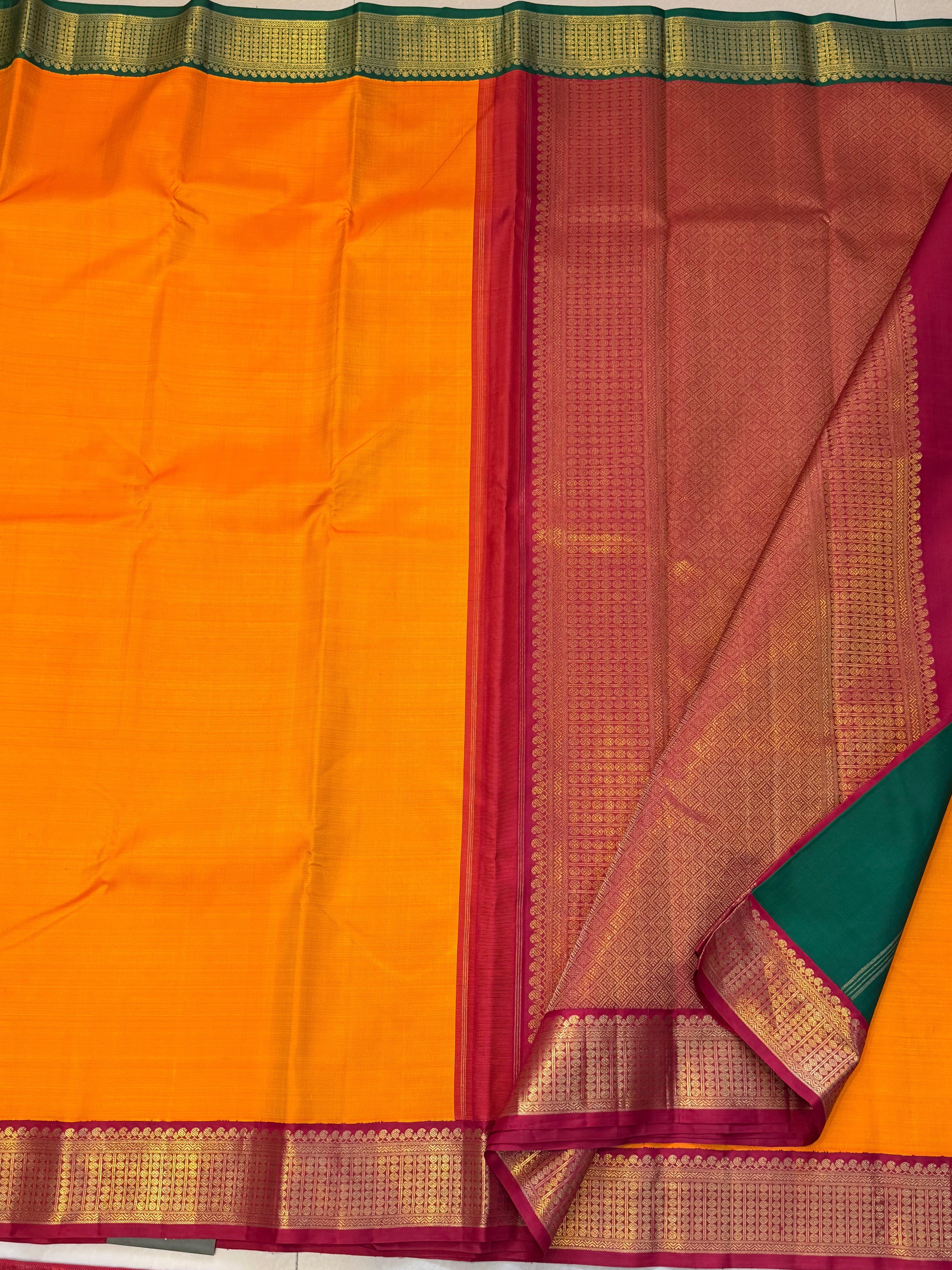 Mango yellow Ganga Jamuna double palla Arani saree