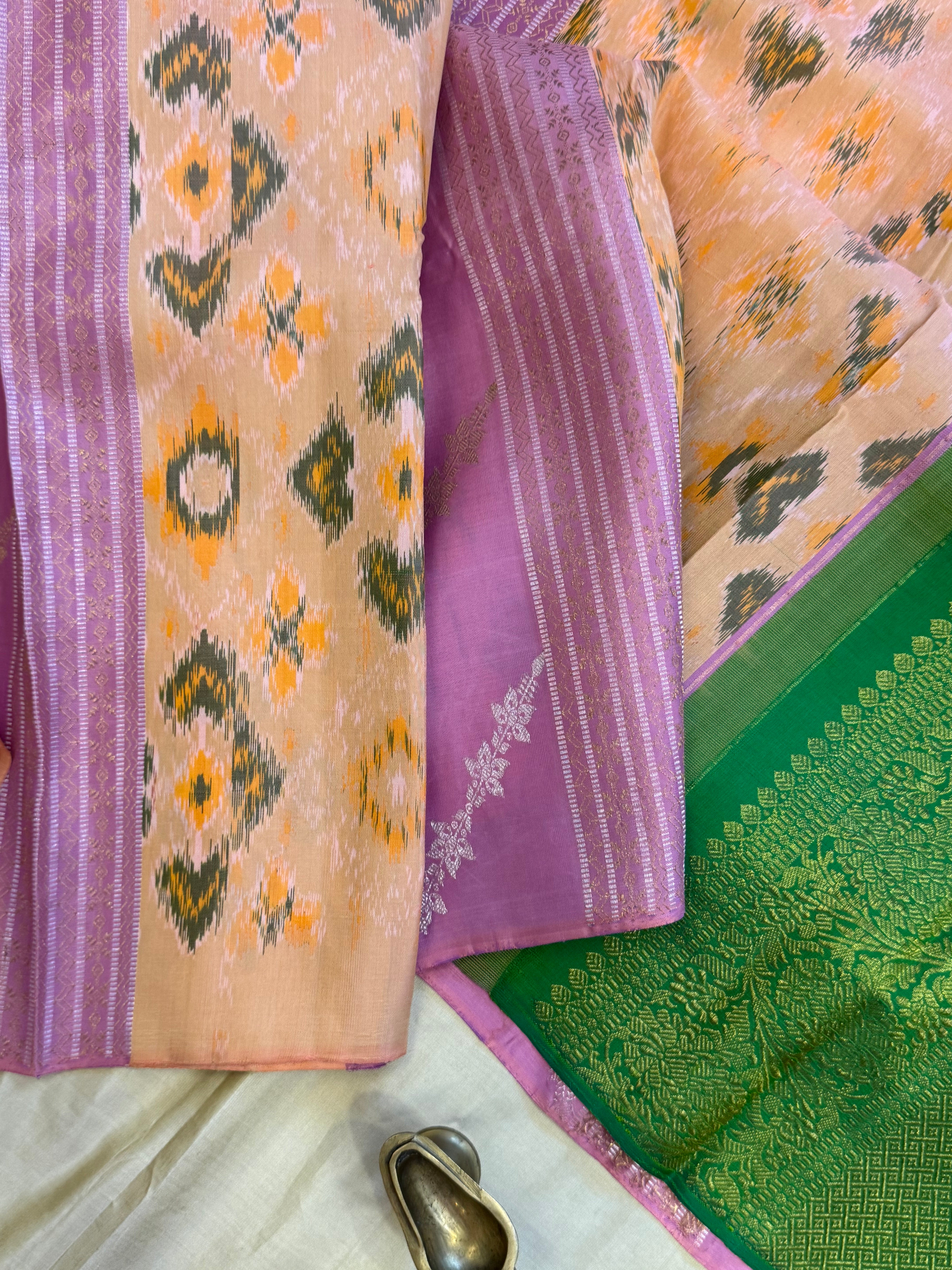 Lavender Ikkat fusion kanjipuram saree