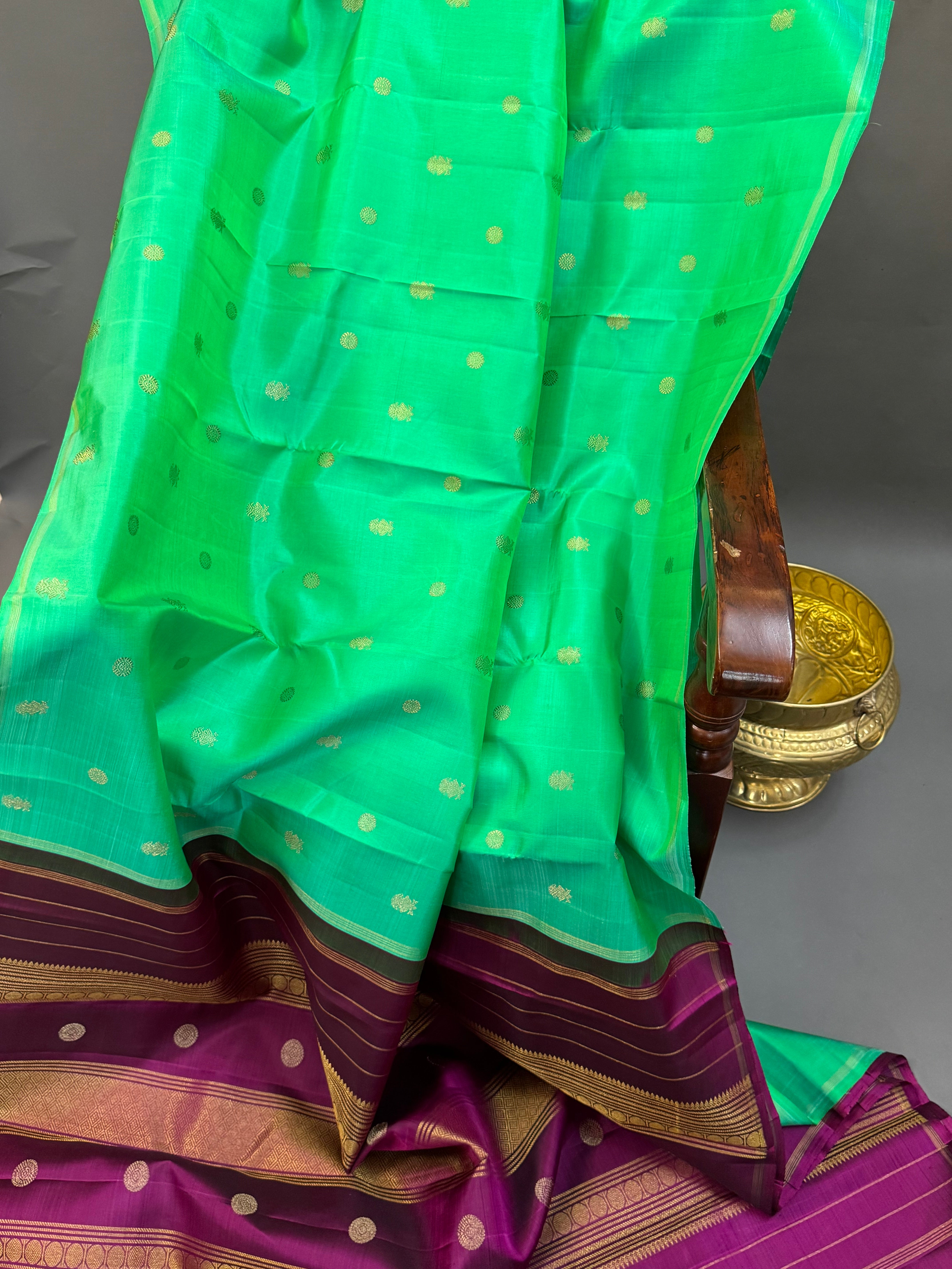 Sea green Butta borderless pure kanjipuram silk saree