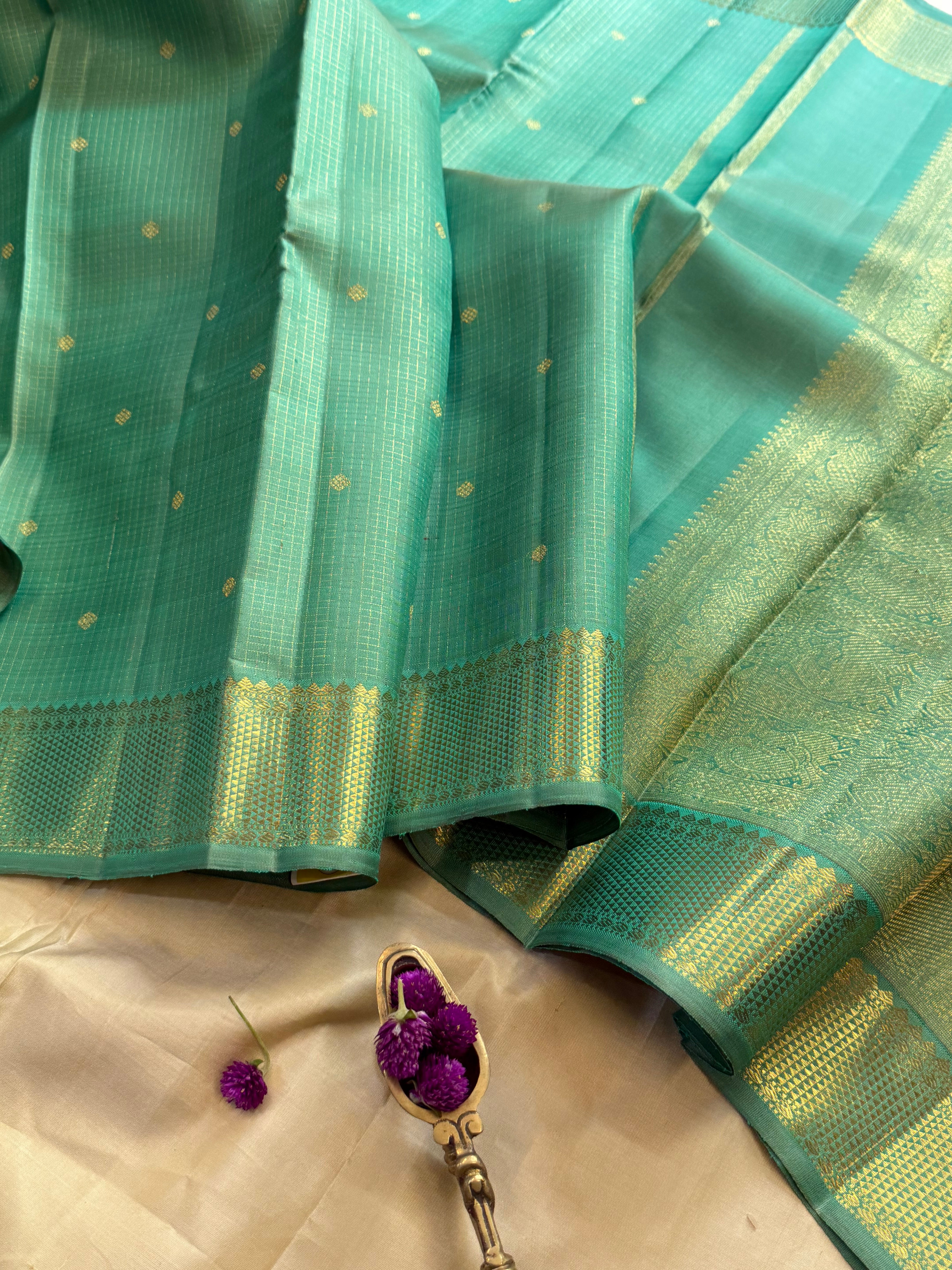 Sea green Zari Kattam / kanjipuram silk