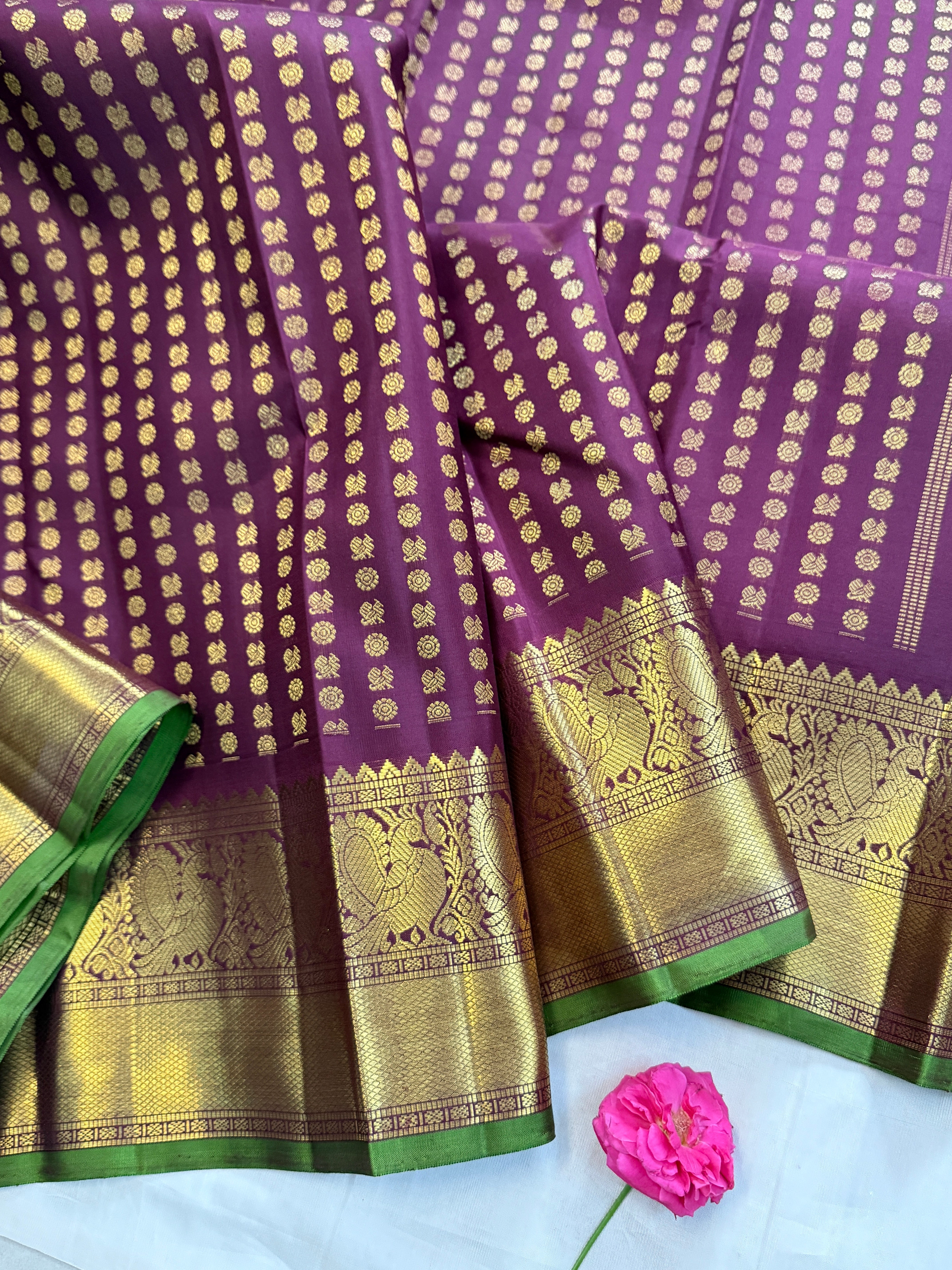 Pakku Annam chakkaram  Zari butta body with getti border/CLSA11680