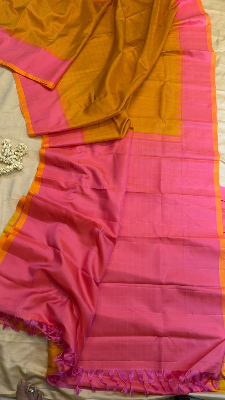 Mustard and pink / Gadwal silk