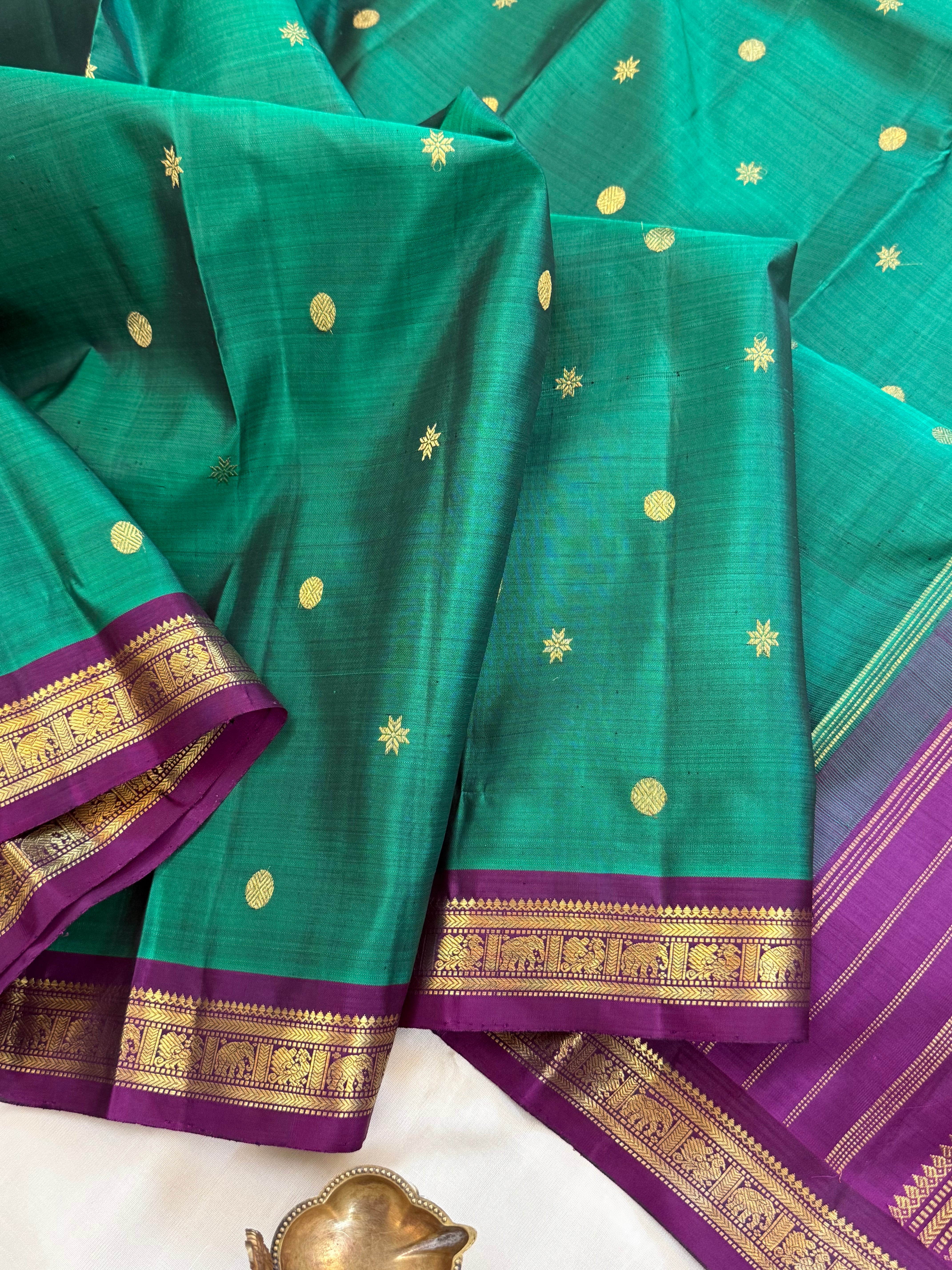 Rama green with purple small border / kanjipuram silk saree clsa 11070