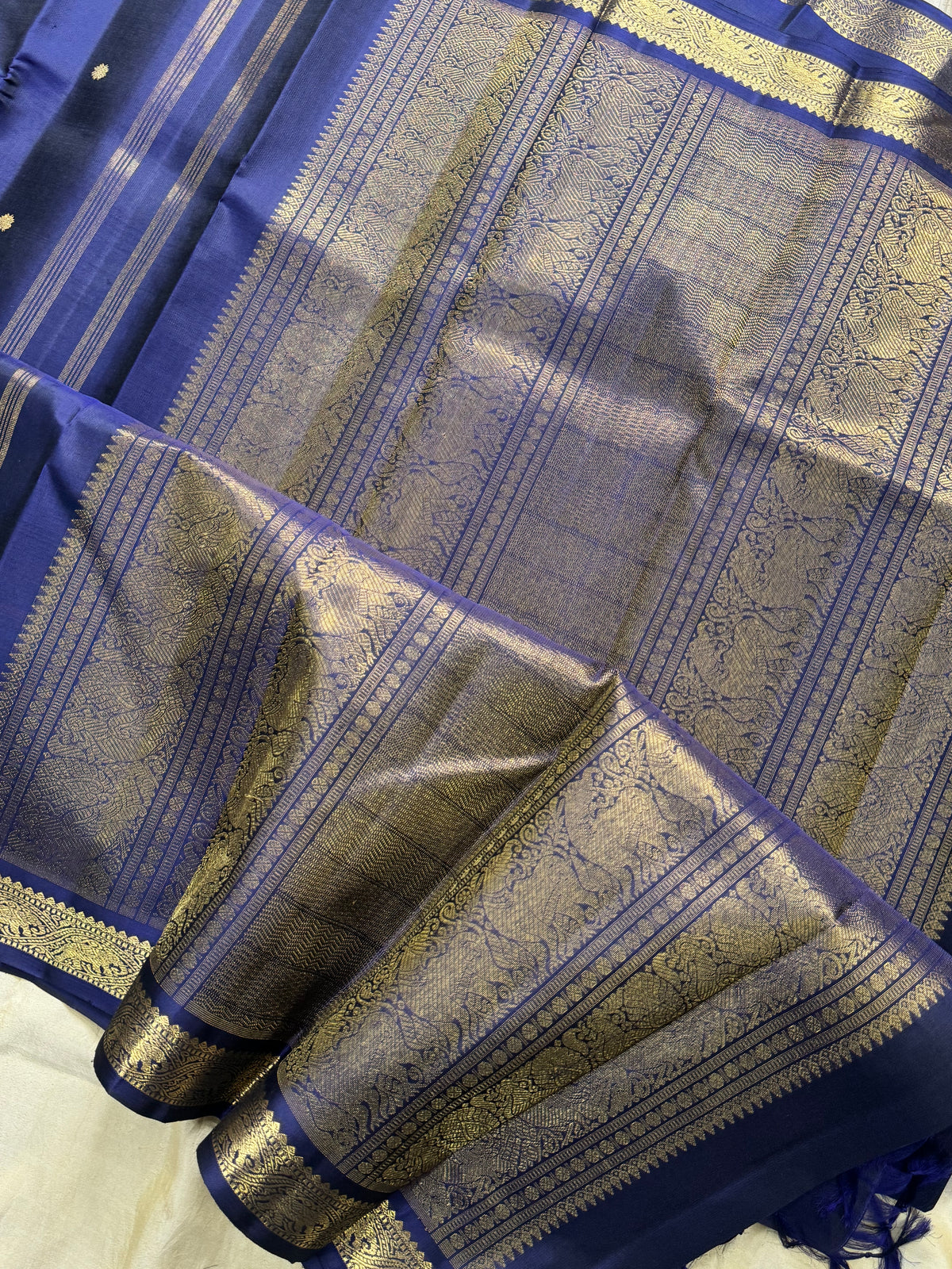 Midnight Blue with small border pure zari/kanjipuram silk saree 12740