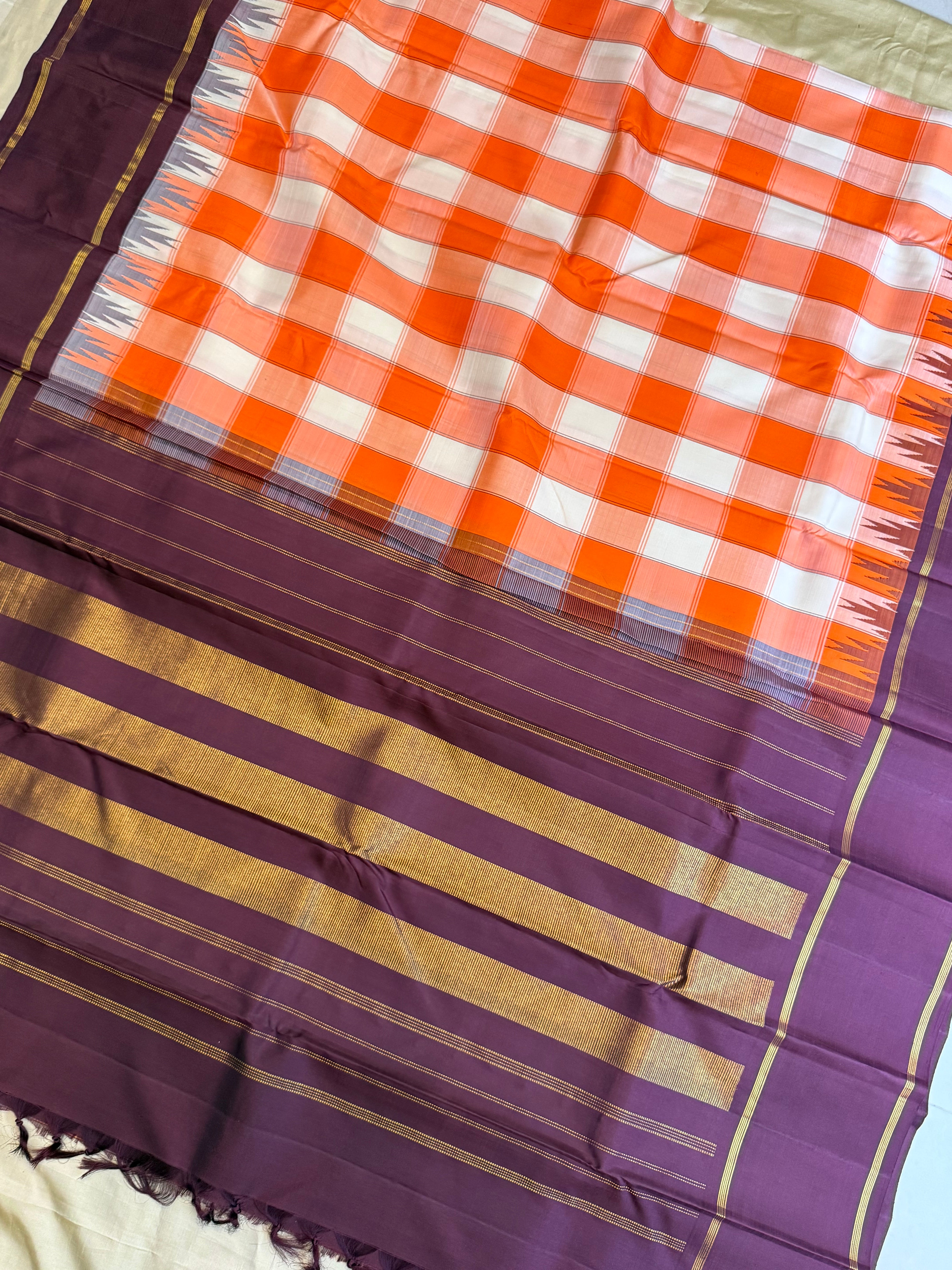 Vintage checks and rettapet border/ Arani silk