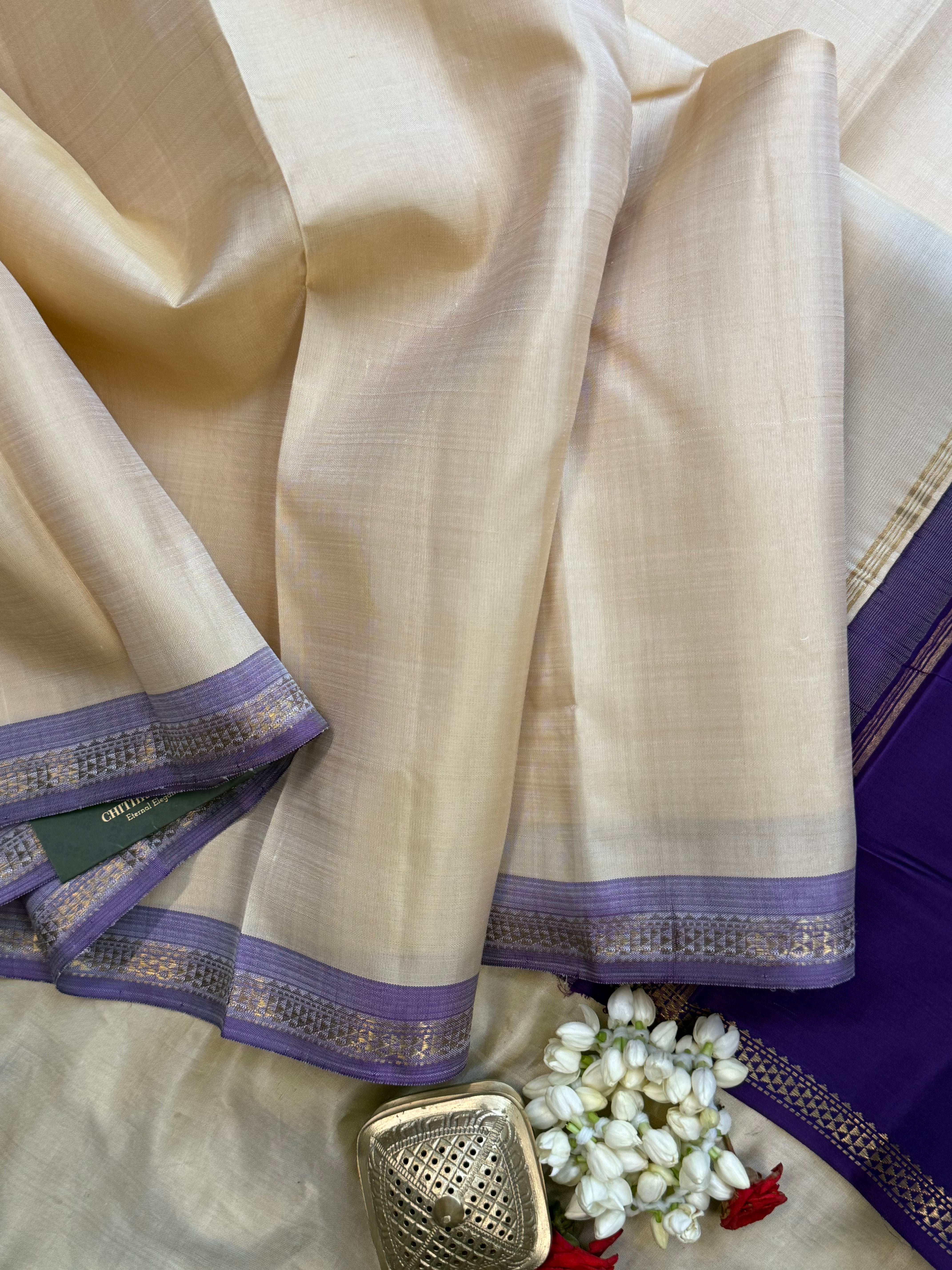 Onam edit - offwhite lavender small border/ Kanjipuram silk CLSA8084